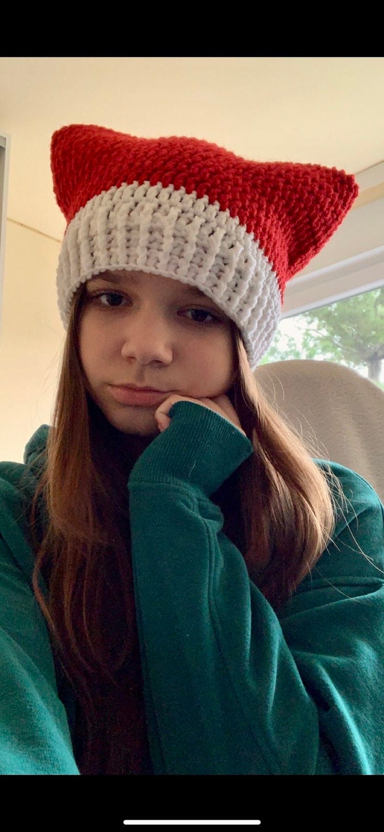 Handmade Striped Crochet Cat Ear Beanie: Wool Blend