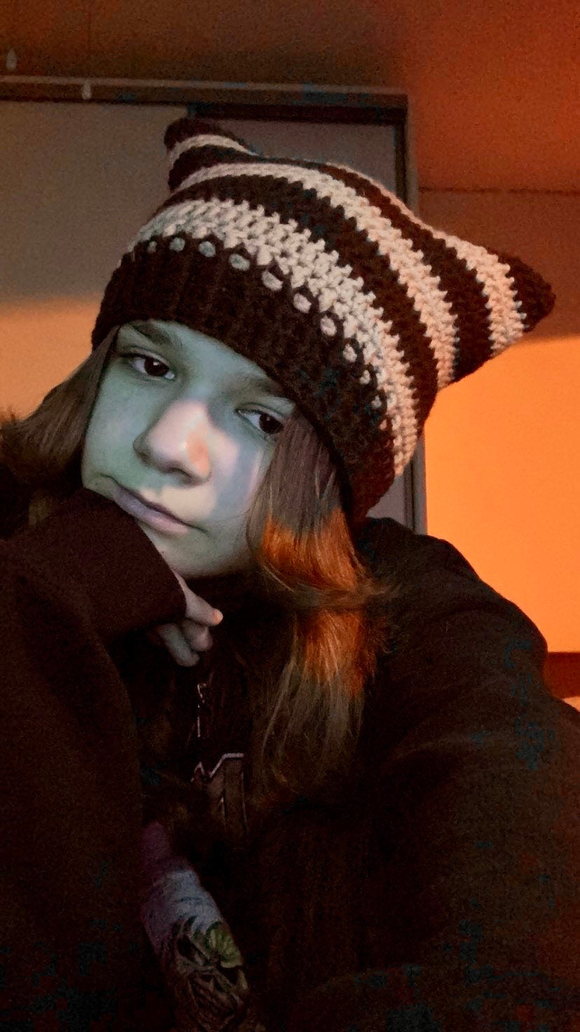 Striped Crochet Cat Ears Beanie: Handmade Wool Blend Hat