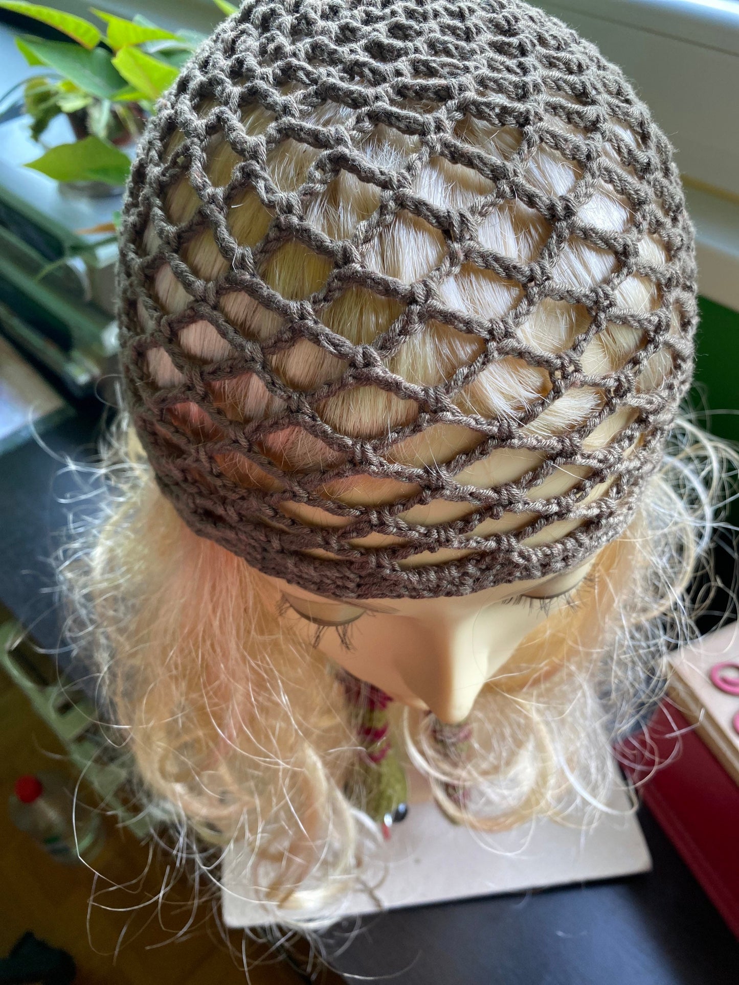 Crochet mesh hat, Olive mesh crochet beanie, web beanie, olive crochet beanie, mesh crochet hat, viscose&silk hat, crochet hat, hair net