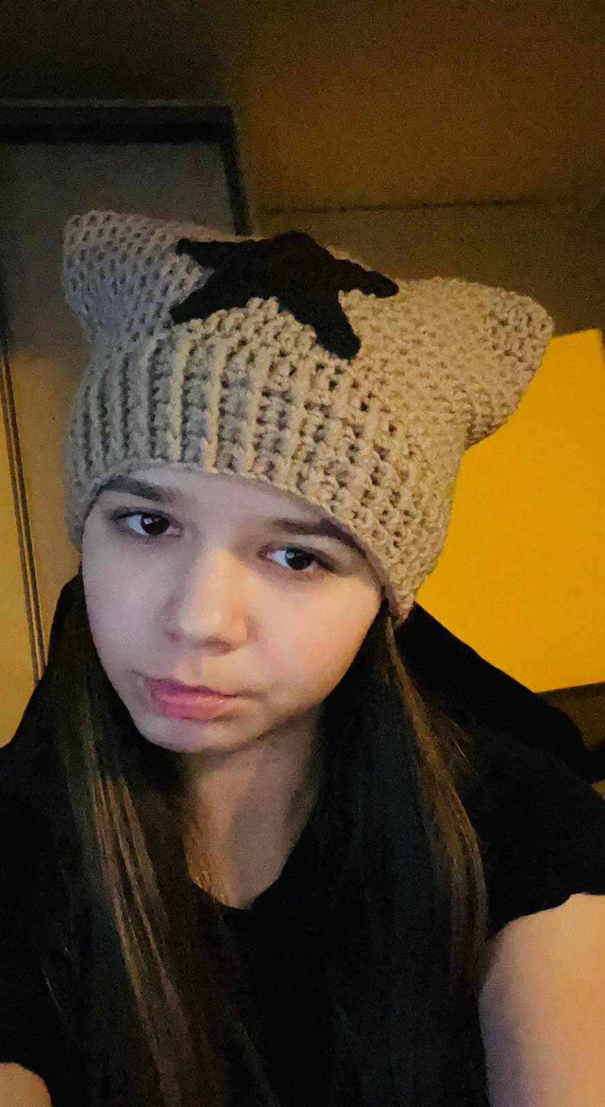 Crochet Cat Ear Beanie: Custom Star Hat, Wool Blend
