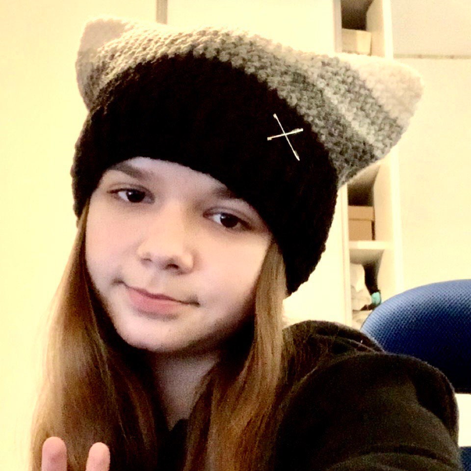 Crochet Asexual Pride Cat Ear Beanie: Wool Blend Hat