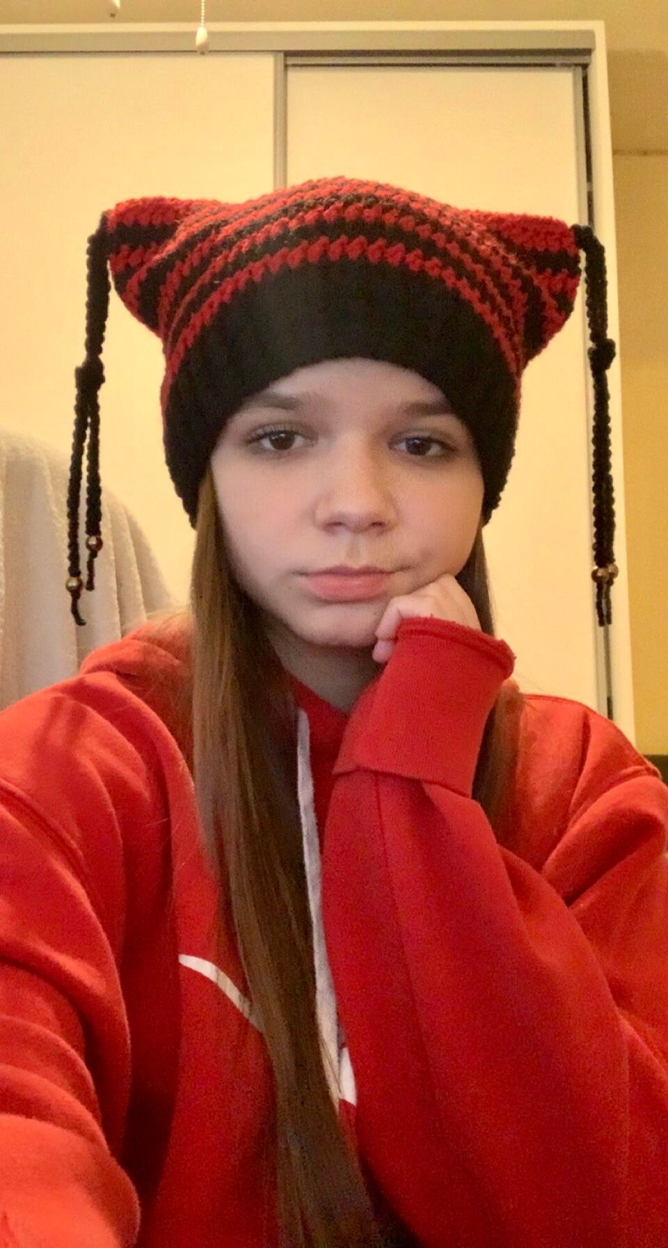 Crochet Cat Ear Beanie: Handmade Wool-Blend Striped Hat