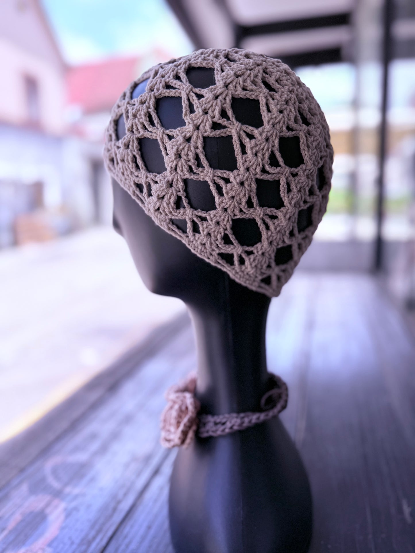 Mesh crochet beige beanie, handmade crochet hat