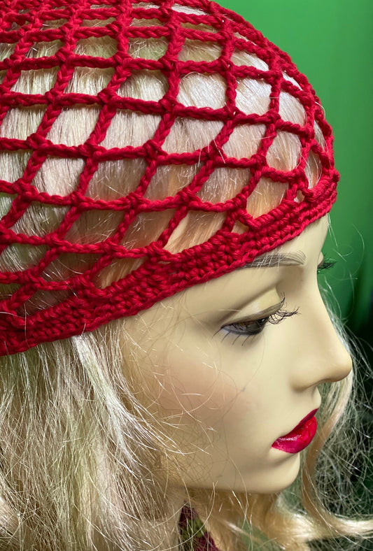 Red crochet mesh beanie, black netted mesh beanie, green crochet mesh hat, handmade mesh hat, handmade gift, gift for her, web hat