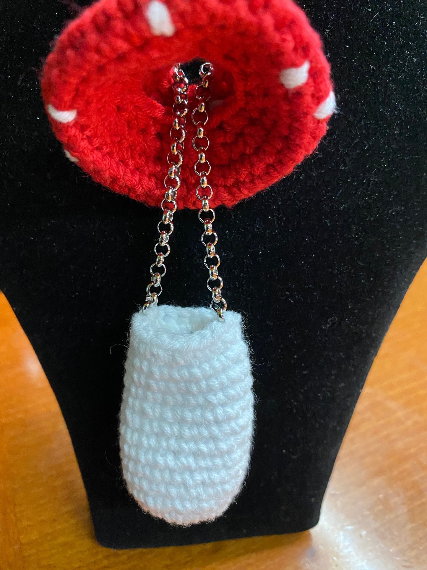 Crochet Mushroom Necklace: Handmade Cotton Blend Stainless Steel Chain