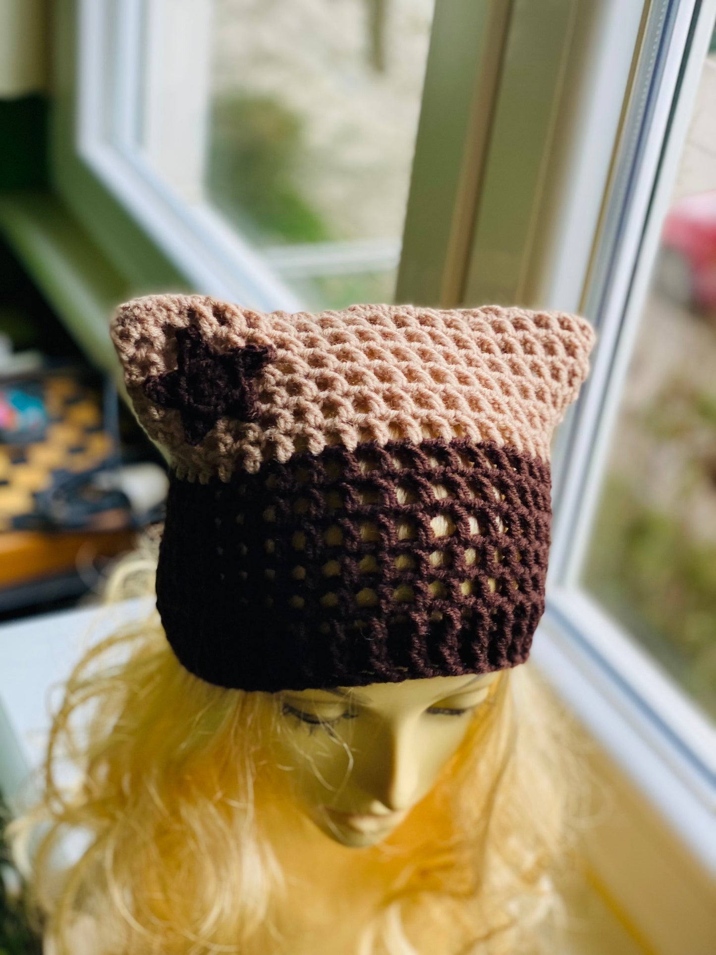 Cat beanie,star beanie,cat ears beanie,cat mesh beanie,cat ear hat,cat ears hat,cat ears autumn beanie, custom color cat beanie, fishnet hat