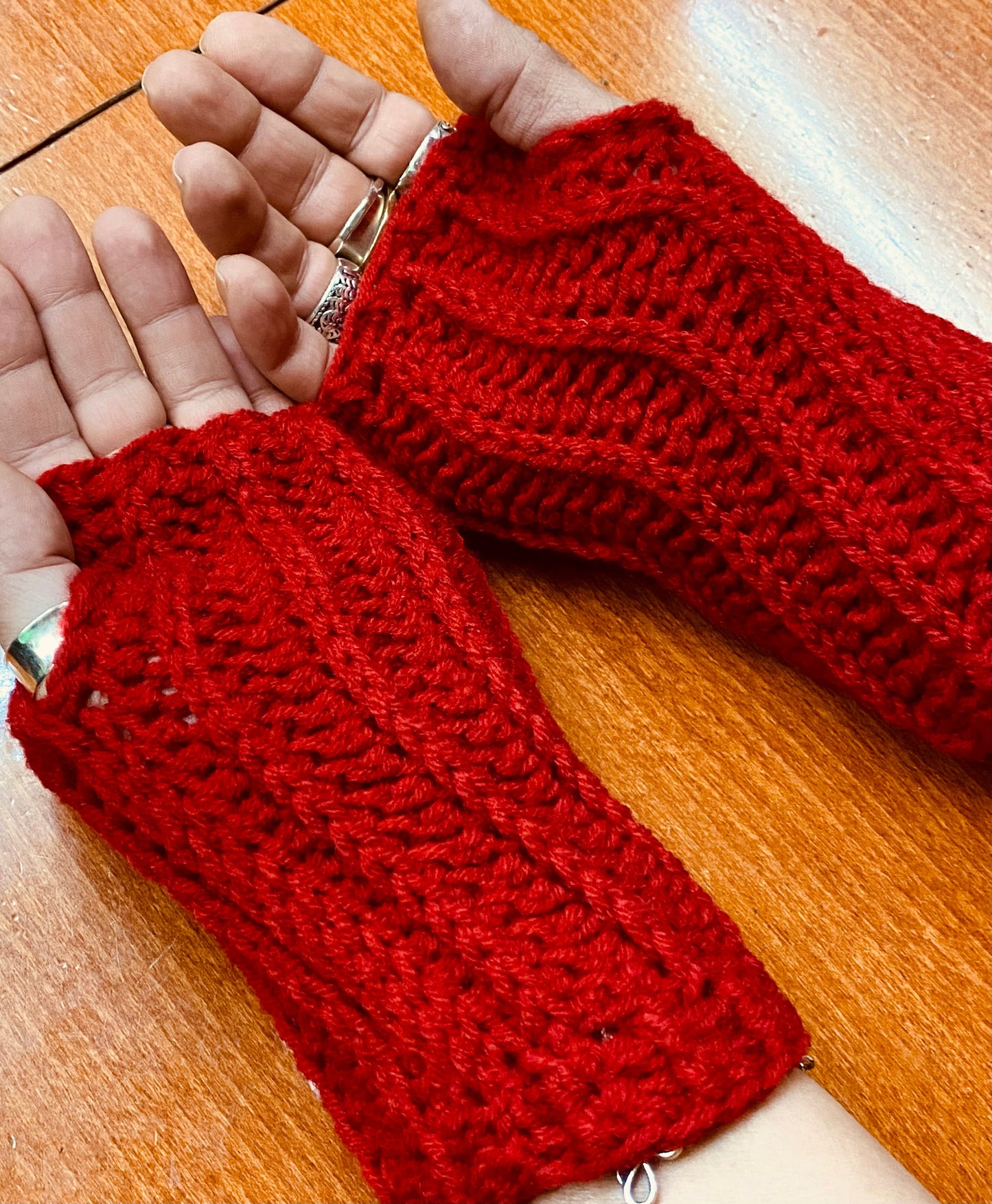 Crochet Mushroom Fingerless Gloves: Wool Blend Hand Warmers