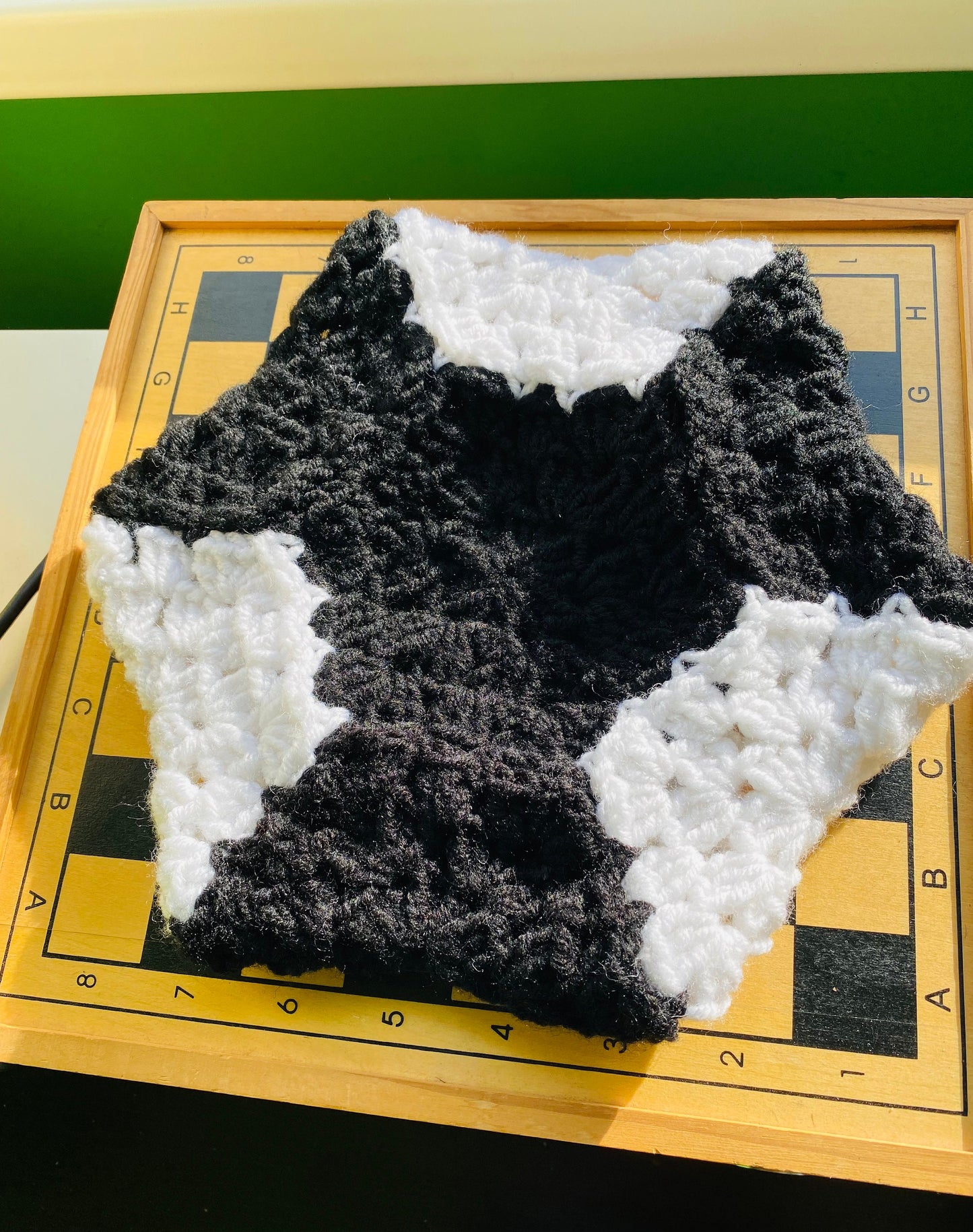 Crochet Chessboard Beanie: Black and White Hexagon Hat