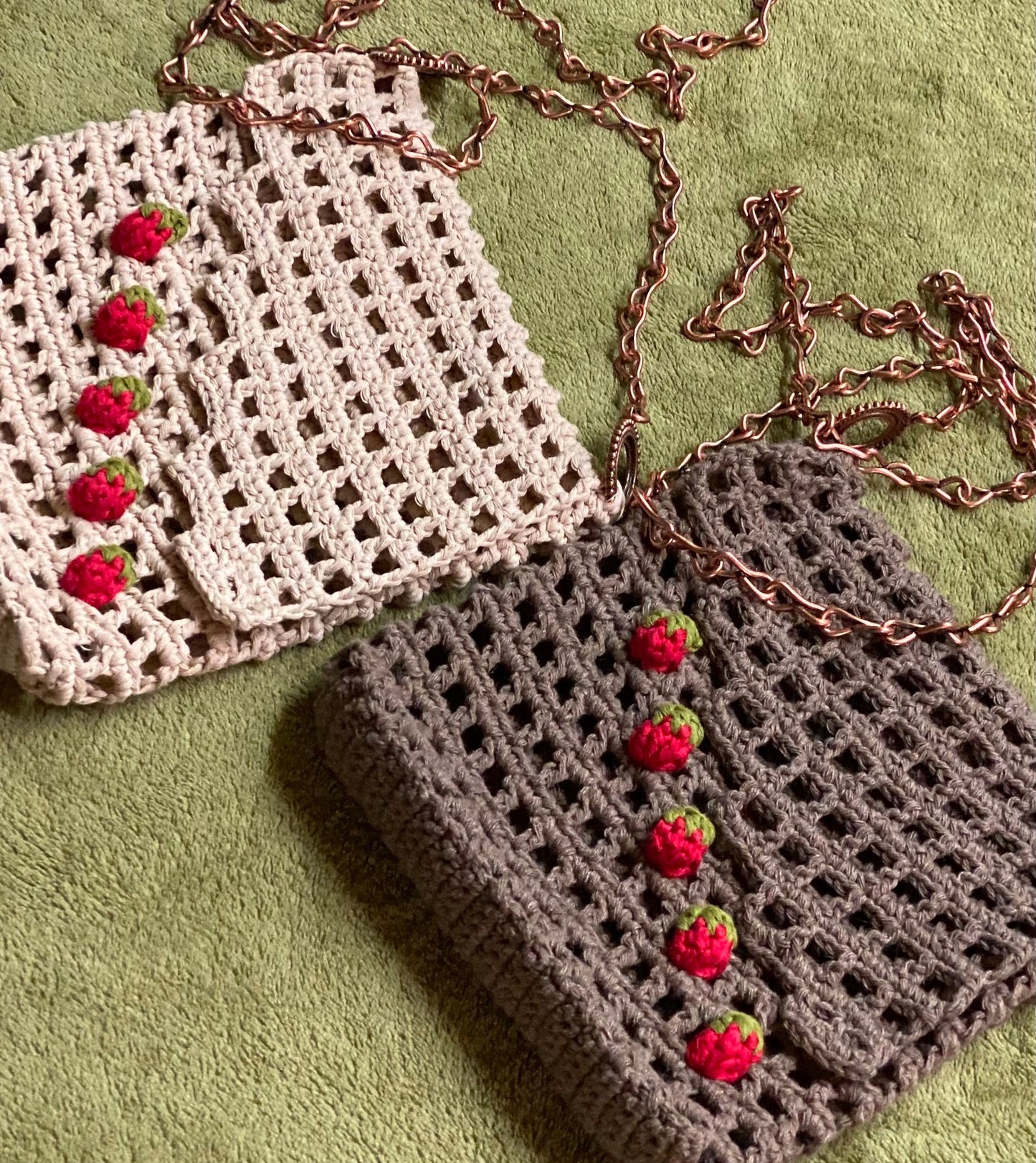Crochet Strawberry Bag: Cotton Net Bag with Rose Gold Chain