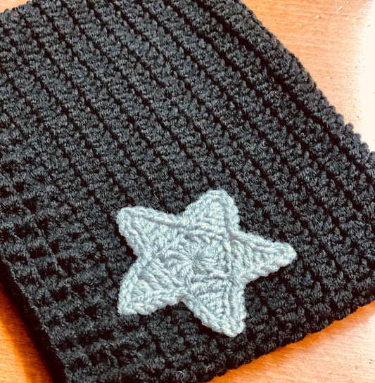 Custom Color Crochet Cat Ear Beanie with Star - Handmade Wool Blend