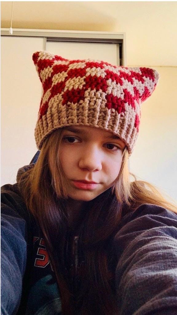 Cat ears beanie, striped handmade Cat hat, beige brown Cat hat, Olive Cat hat, crochet black handmade Cat beanie