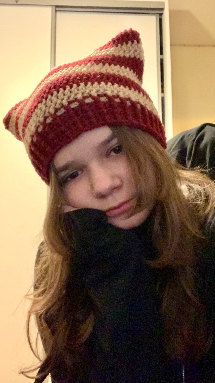 Cat ears beanie, striped handmade Cat hat, beige brown Cat hat, Olive Cat hat, crochet black handmade Cat beanie
