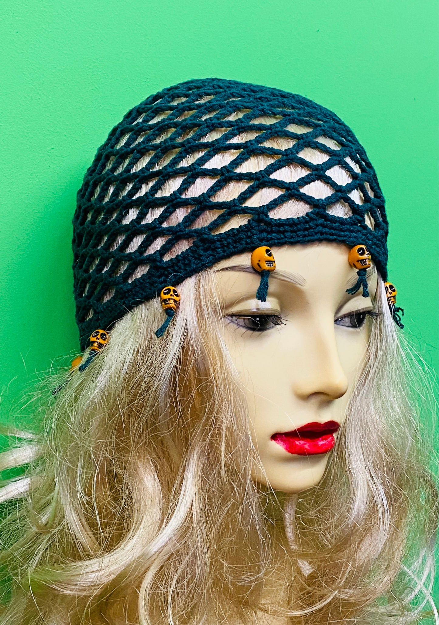 Skull mesh crochet beanie