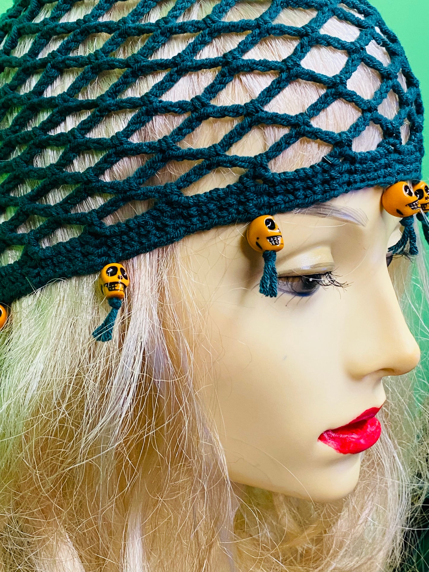 Skull mesh crochet beanie
