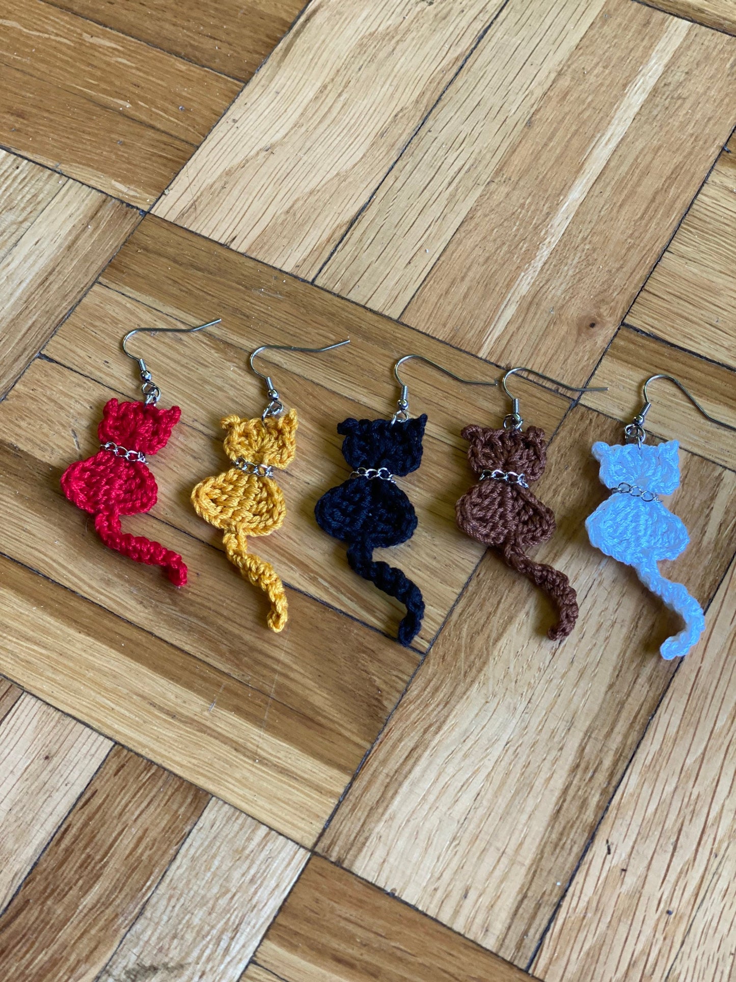 Handmade Crochet Cat Earrings: 100% Cotton, Stainless Steel Hook