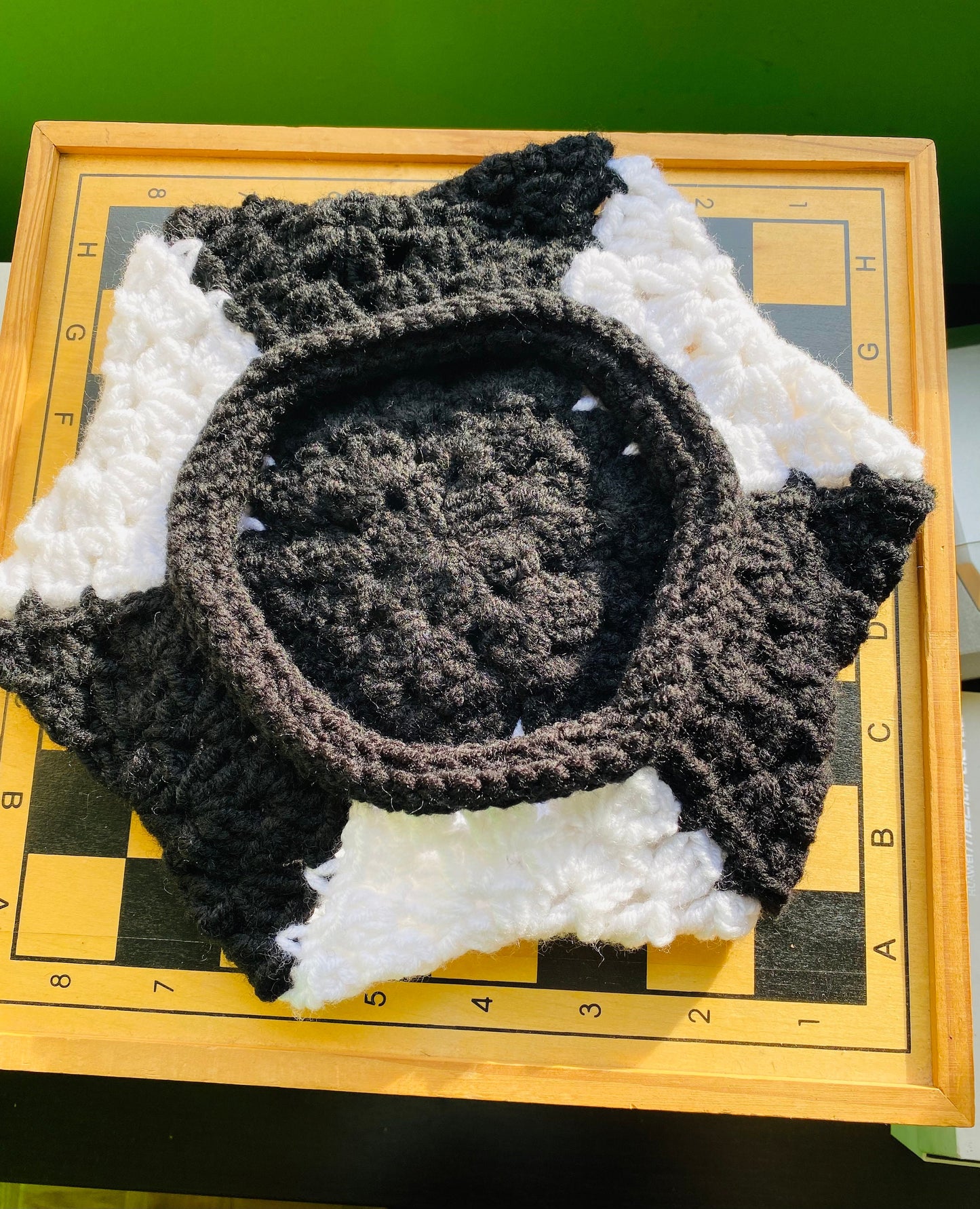 Crochet Chessboard Beanie: Black and White Hexagon Hat