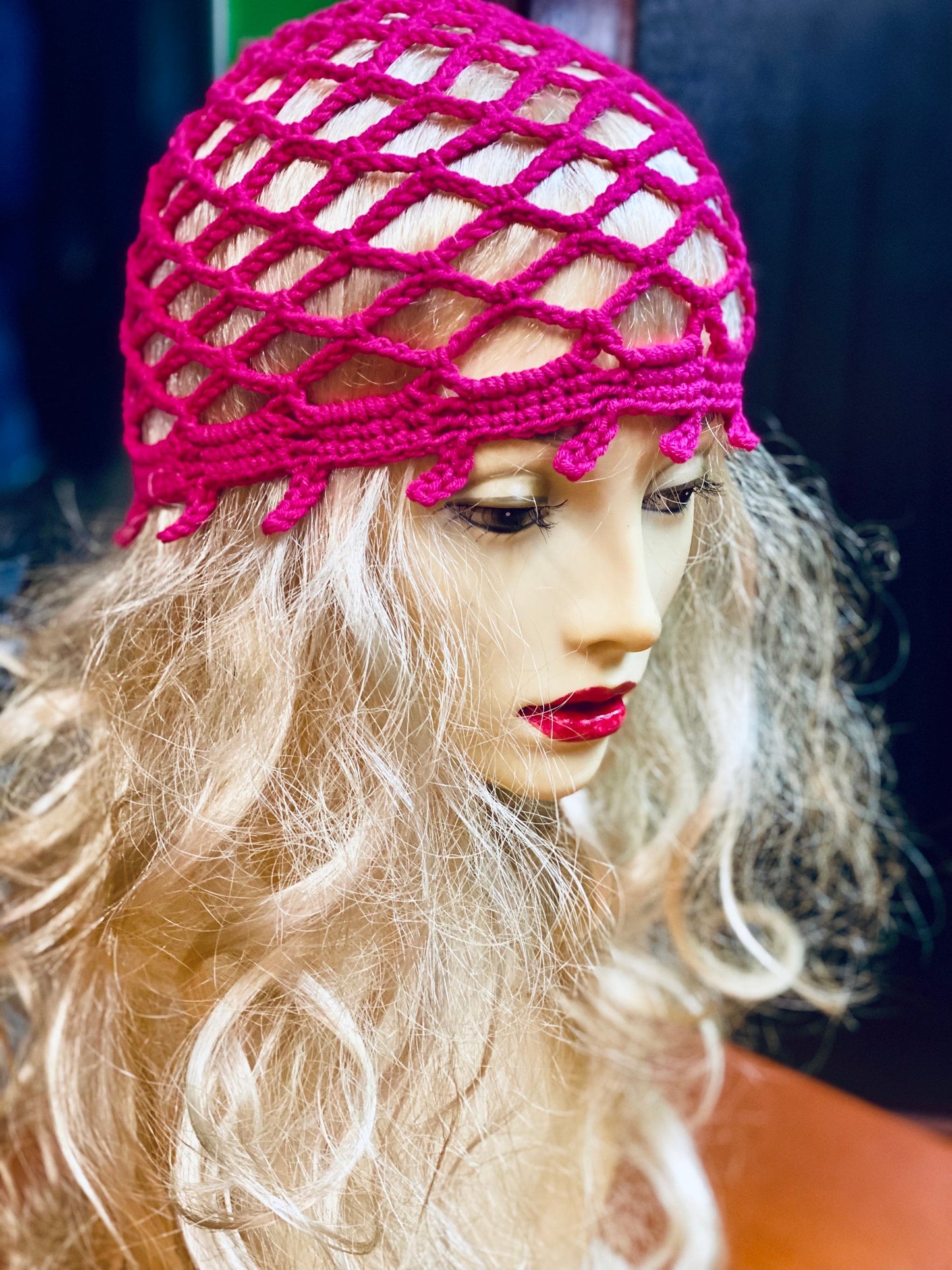 Magenta Mesh beanie, crochet mesh beanie, pink crochet mesh hat, handmade mesh hat, handmade gift, crochet web beanie