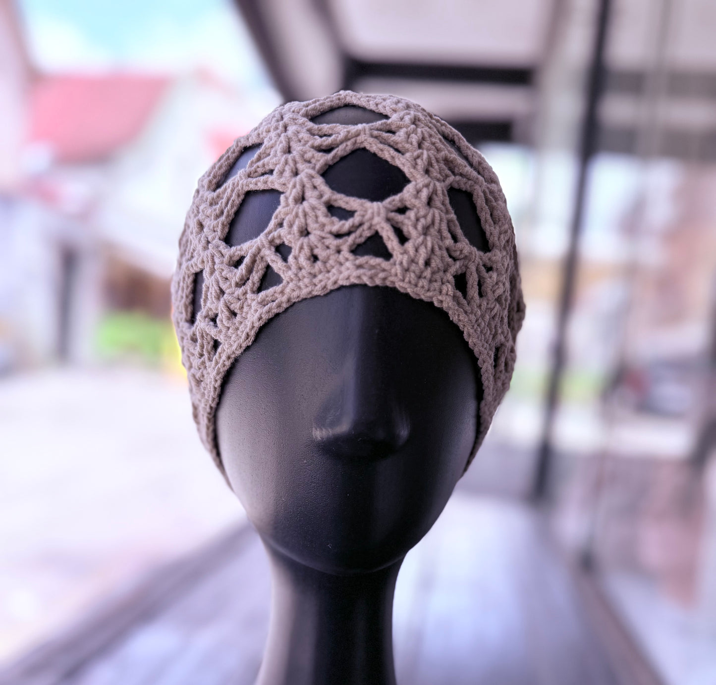 Mesh crochet beige beanie, handmade crochet hat