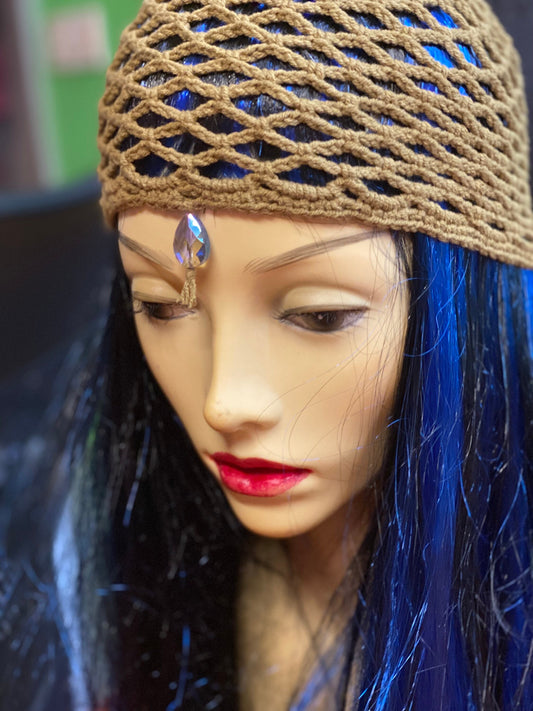 Mustard mesh beanie with crystal, crystal decorated mesh beanie, mesh beanie, crochet mesh hat, old colored mesh beanie