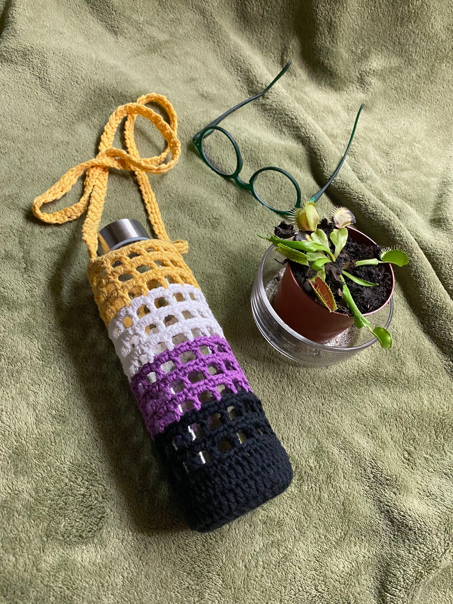 LGBT Pride Non-Binary Flag Crochet Bottle Holder Crossbody Bag