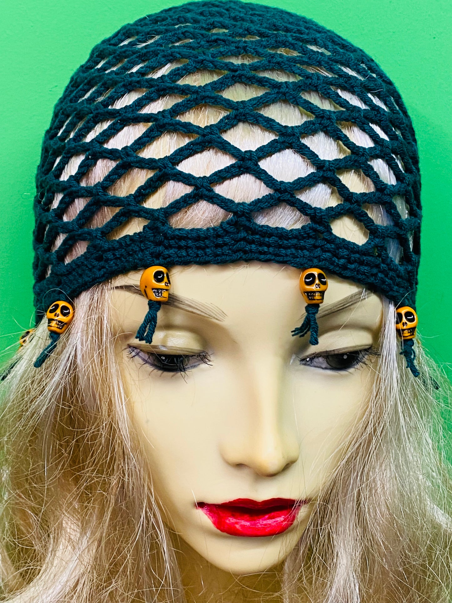Skull mesh crochet beanie