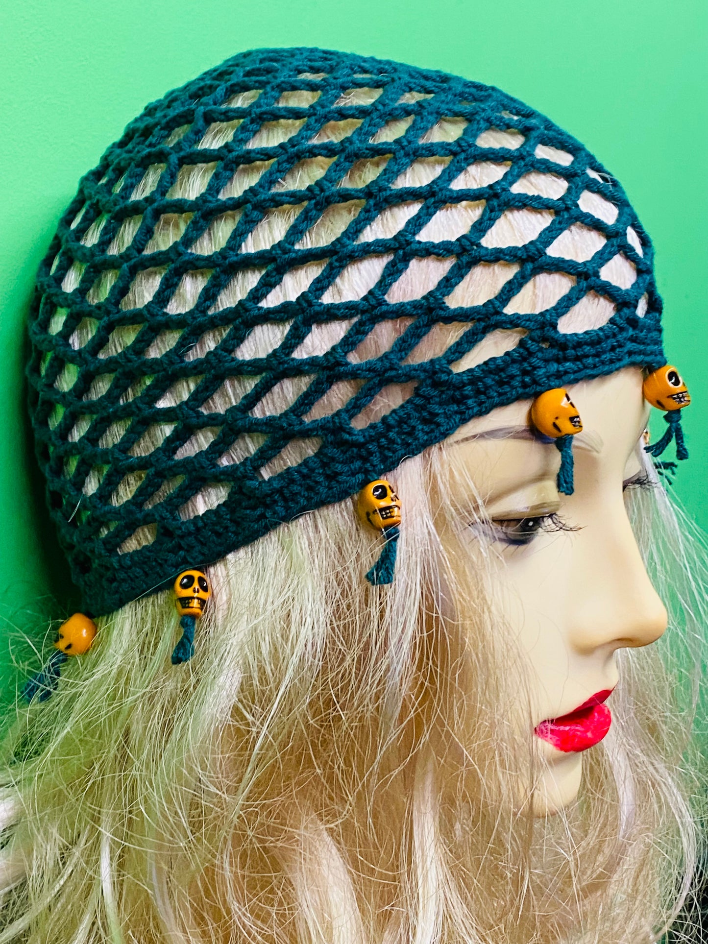 Skull mesh crochet beanie
