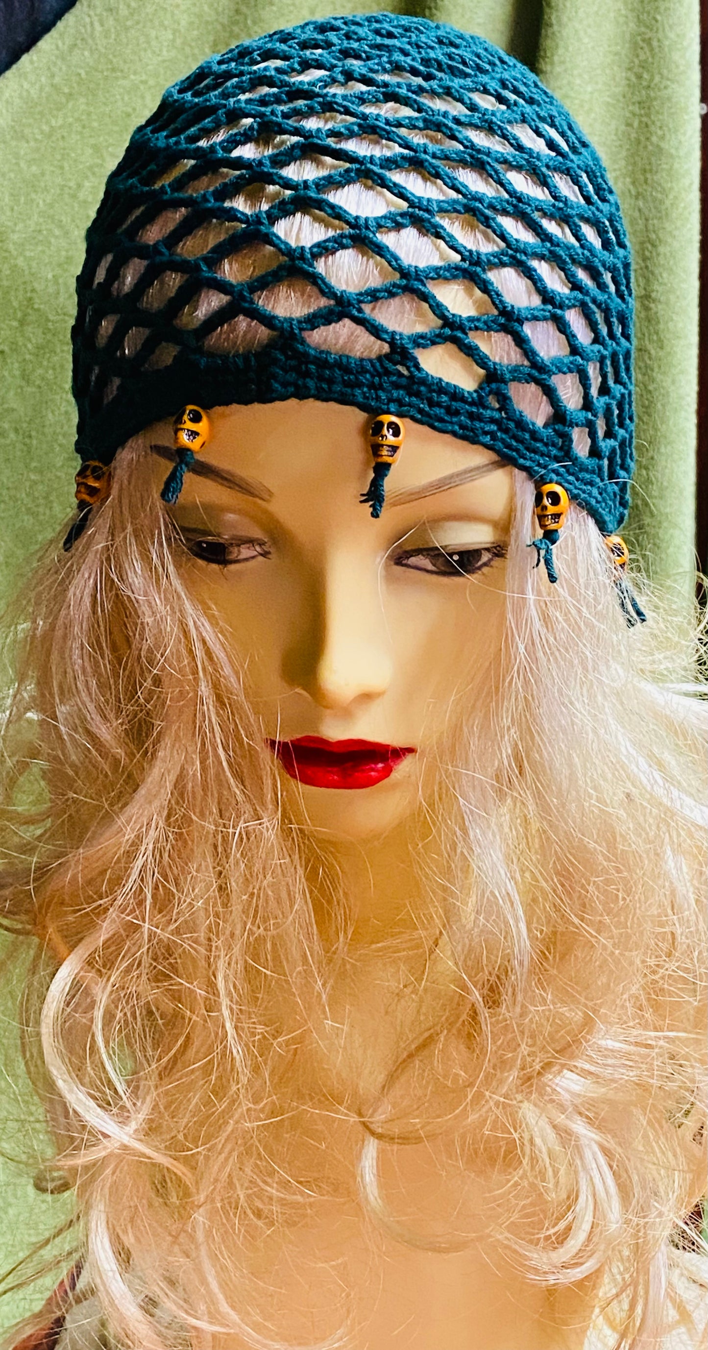 Skull mesh crochet beanie