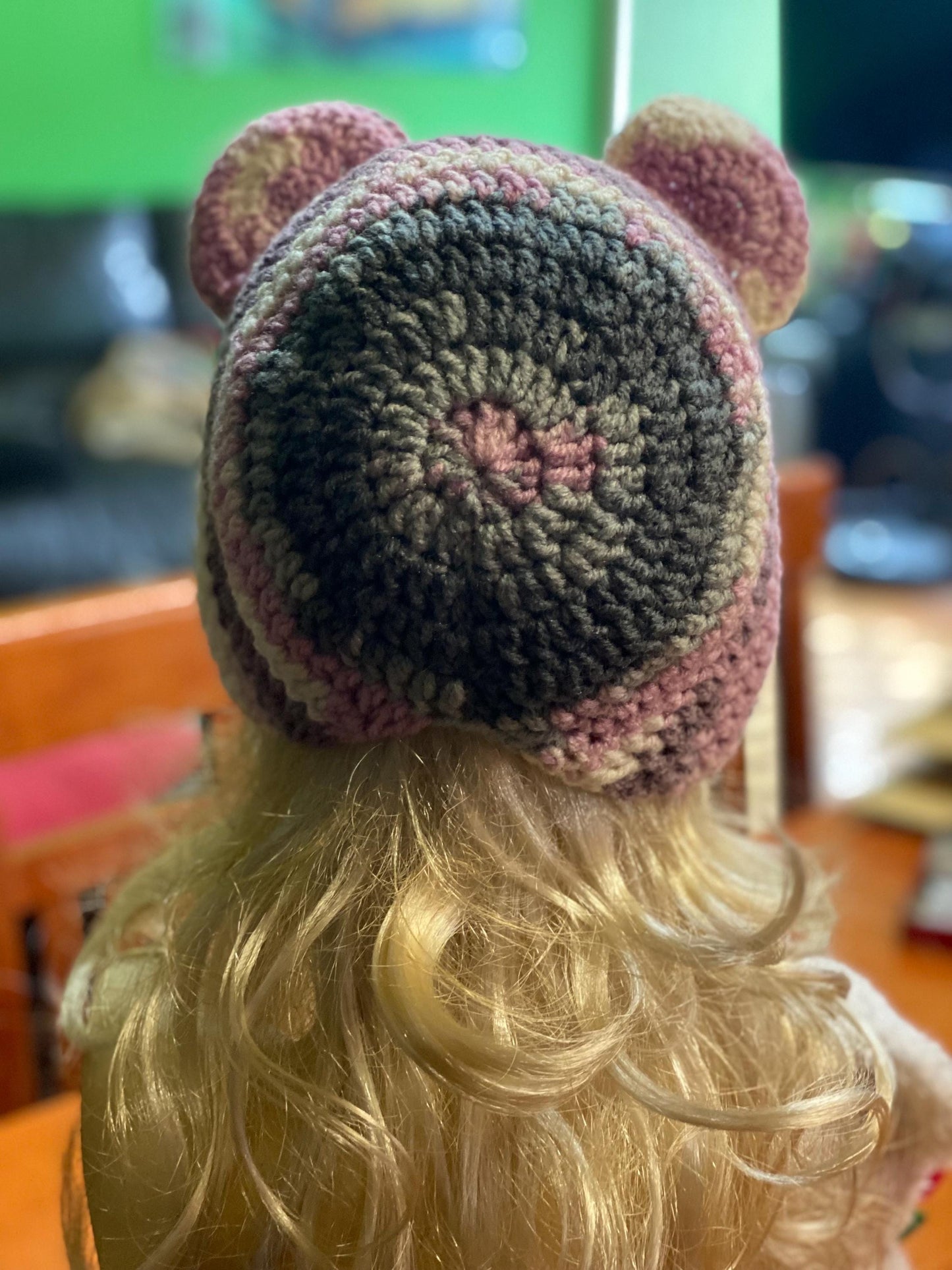 Handmade  Bear Ear Bonnet with Ties, Crochet Animal Ear Beanie, Gothic Aesthetic Winter Hat, Cute Bear Ear Hood with Tassels, Coquette
