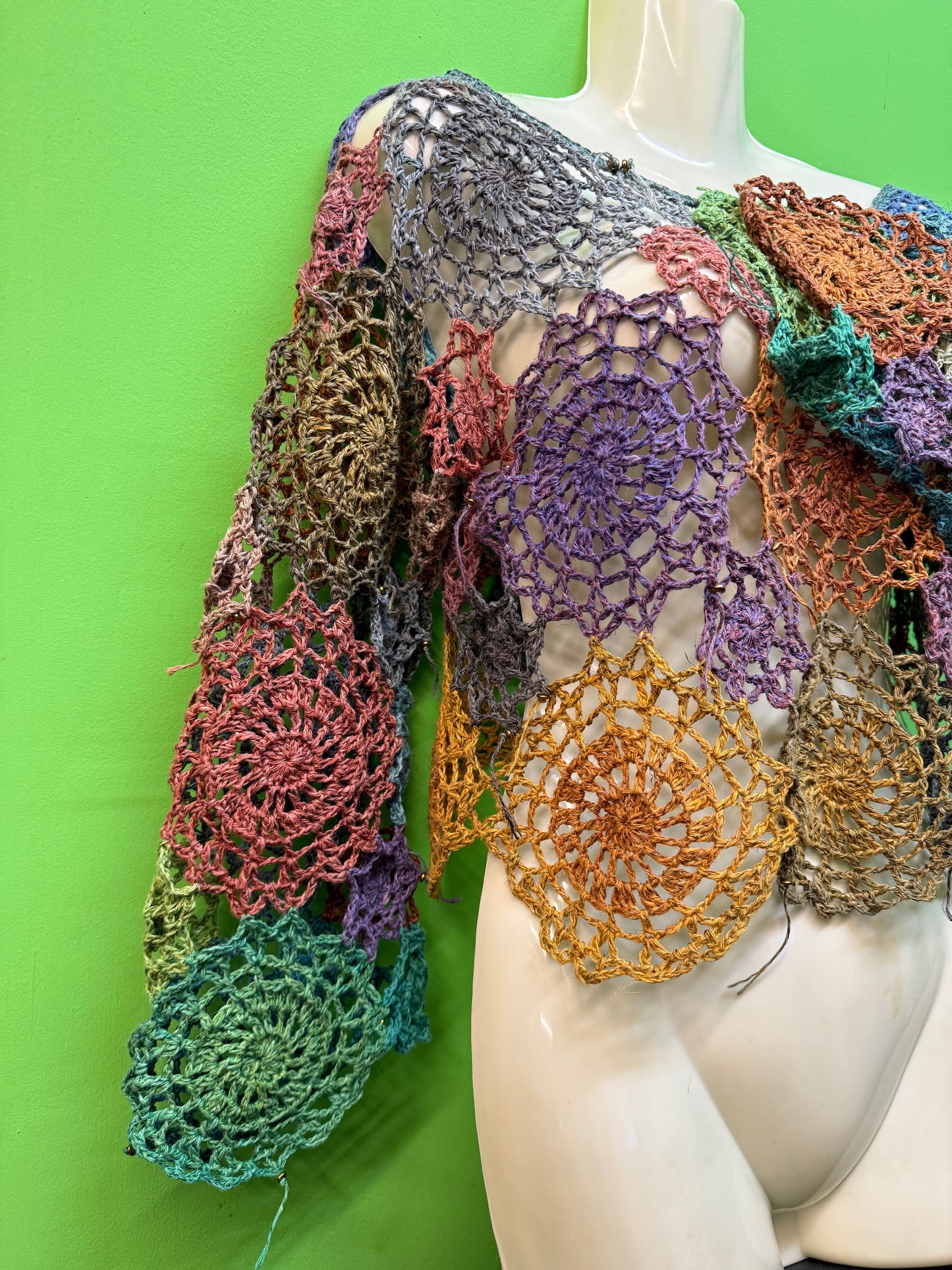Handmade Circle colorful unique crochet blouse