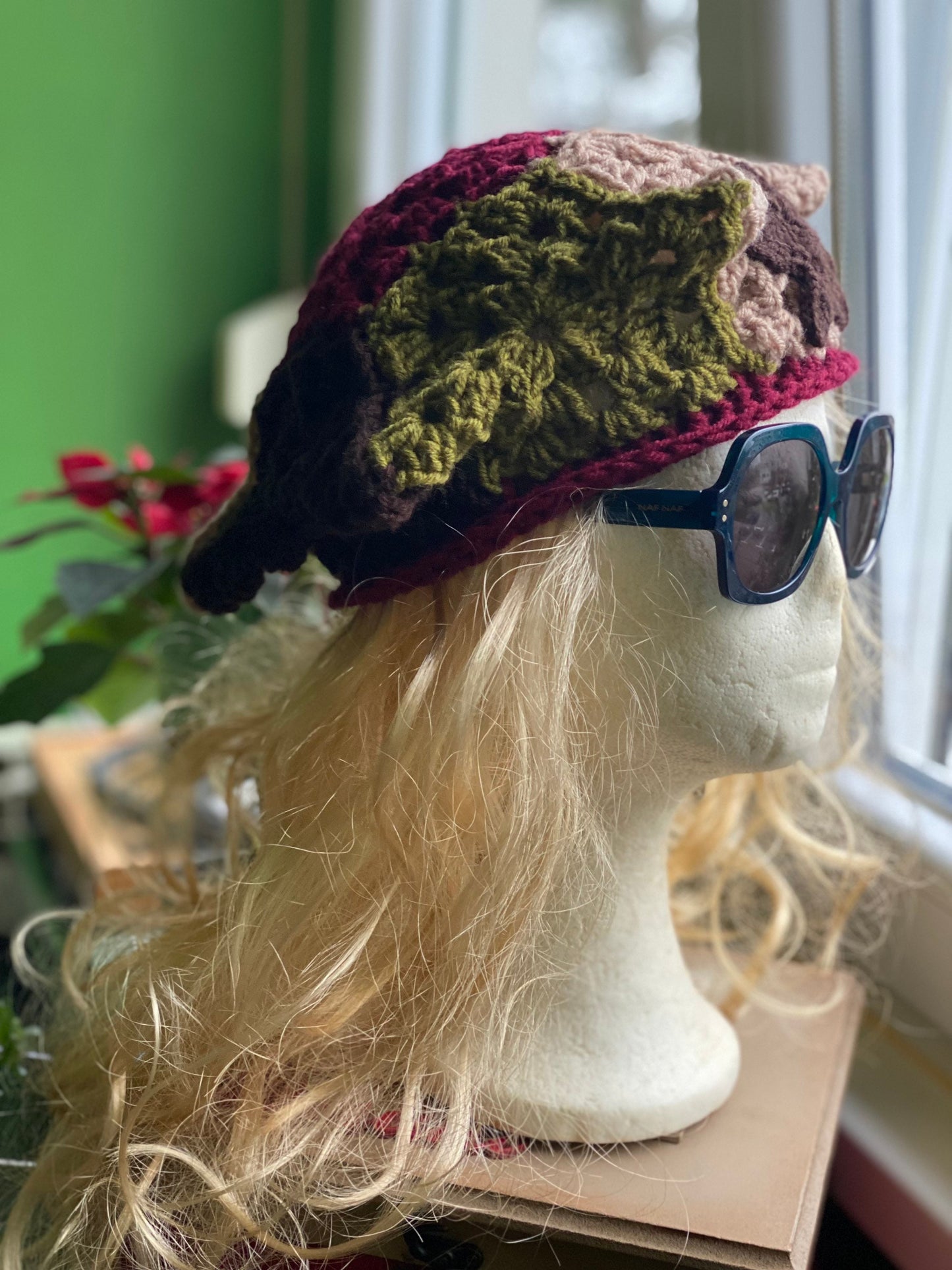 Crochet Star Beret Hat: Handmade Wool Blend, Granny Hexagon Design