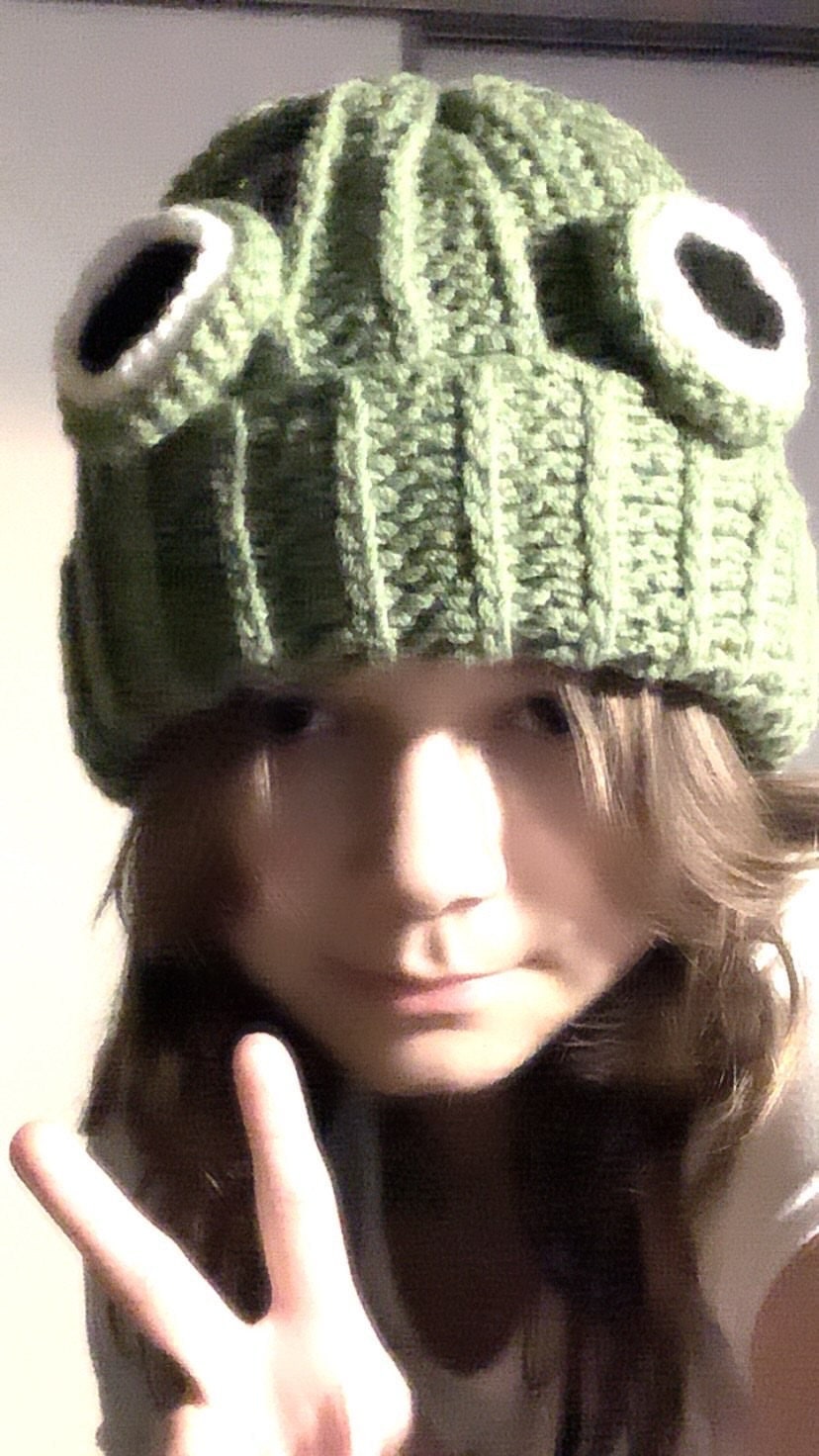 Frog beanie, frogie, frogy alt crochet handmade winter beanie, hat