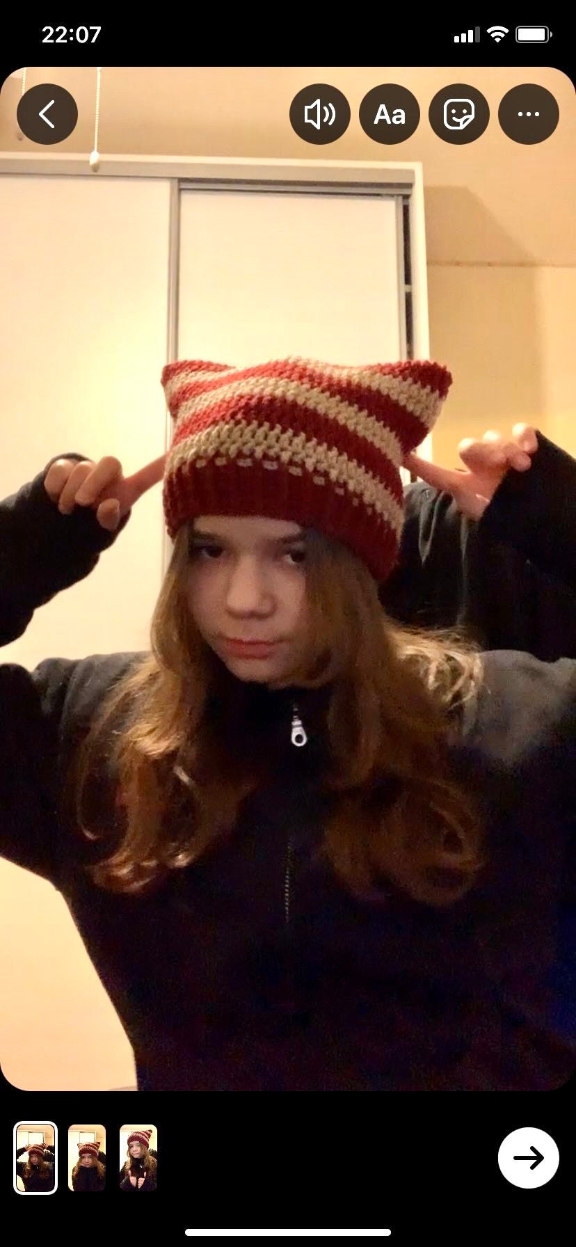 Cat beanie, striped crochet hat, RenaDiDesign | Handmade Crochet Cat Ear Beanie - Soft Chunky Knit Winter Hat