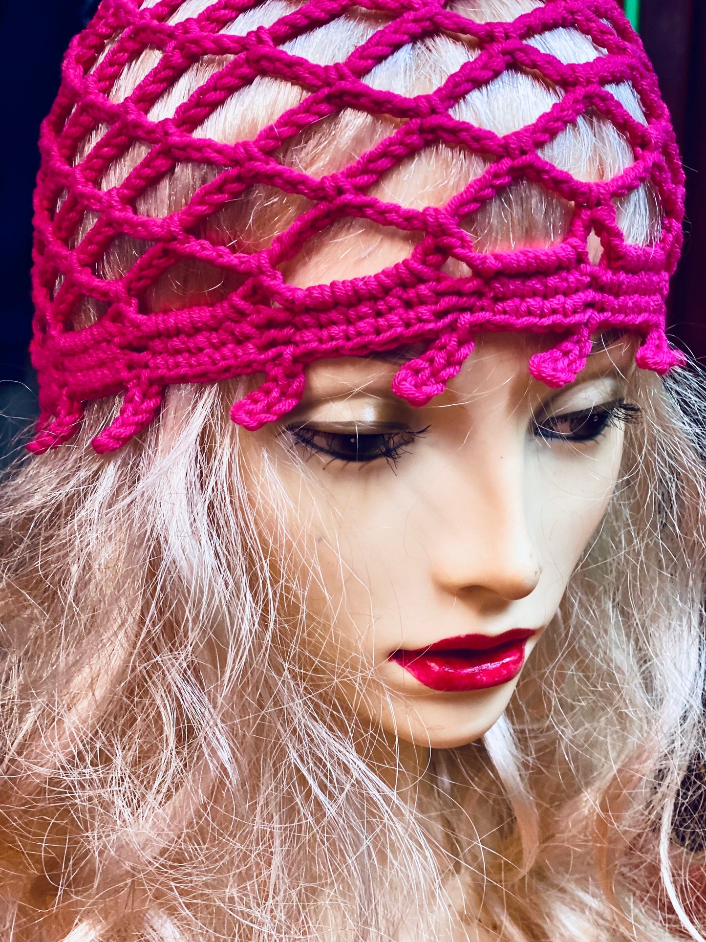 Magenta Mesh beanie, crochet mesh beanie, pink crochet mesh hat, handmade mesh hat, handmade gift, crochet web beanie