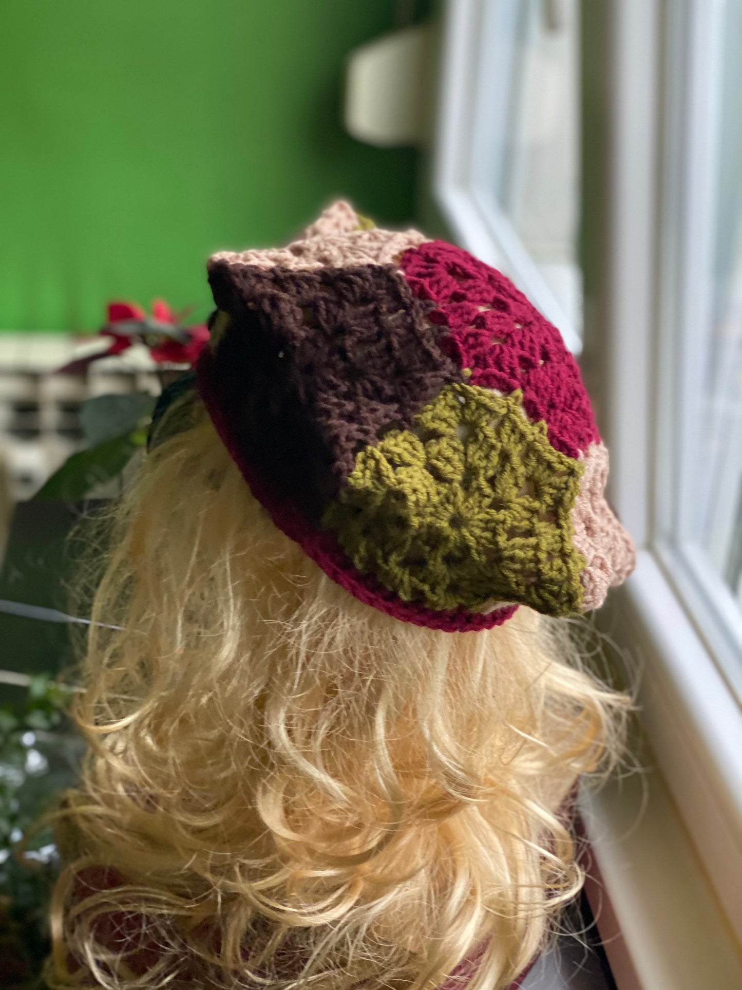 Crochet Star Beret Hat: Handmade Wool Blend, Granny Hexagon Design