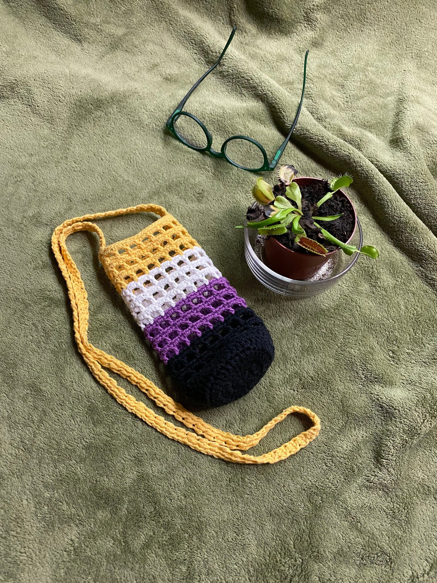 LGBT Pride Non-Binary Flag Crochet Bottle Holder Crossbody Bag