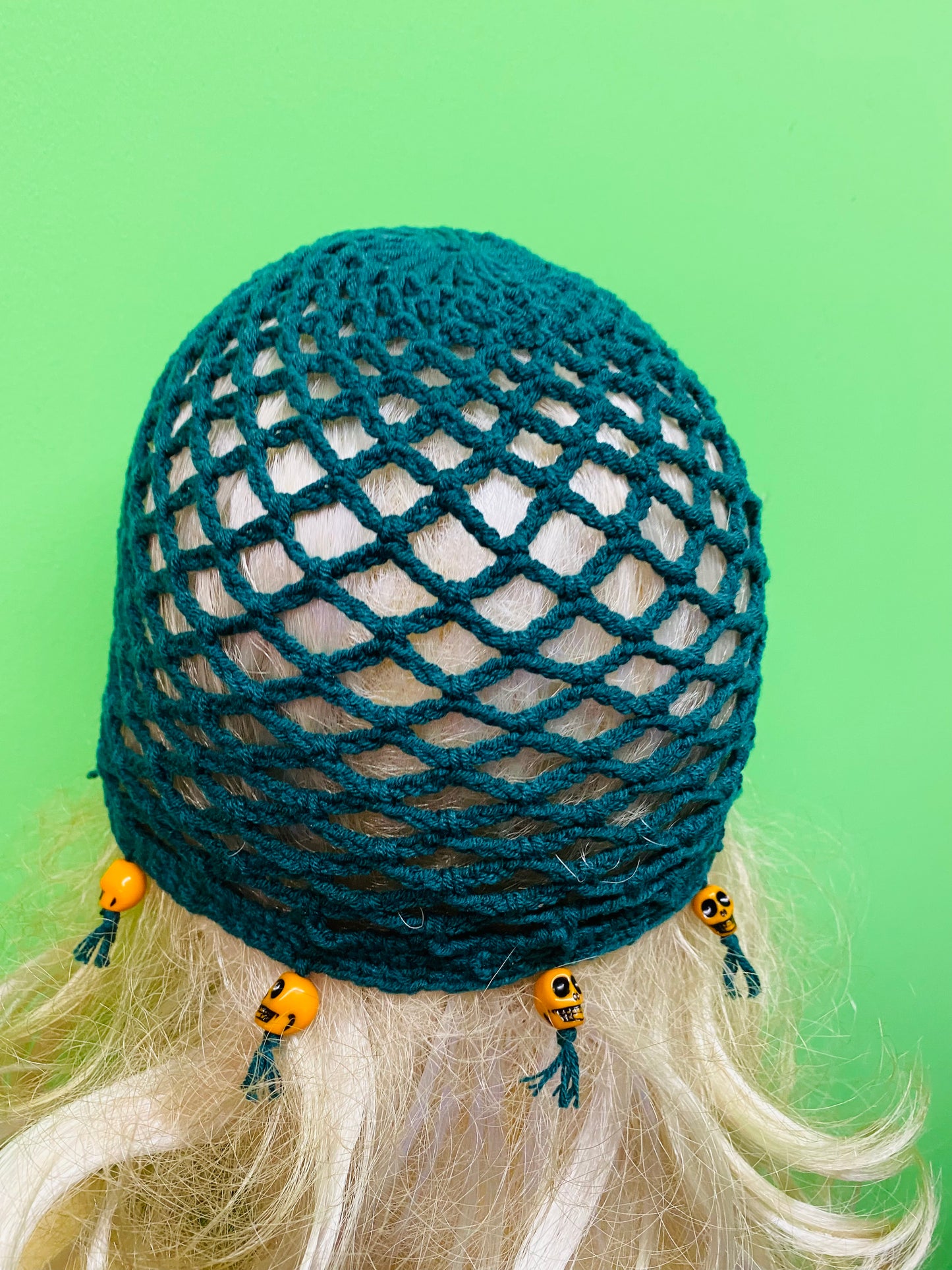 Skull mesh crochet beanie