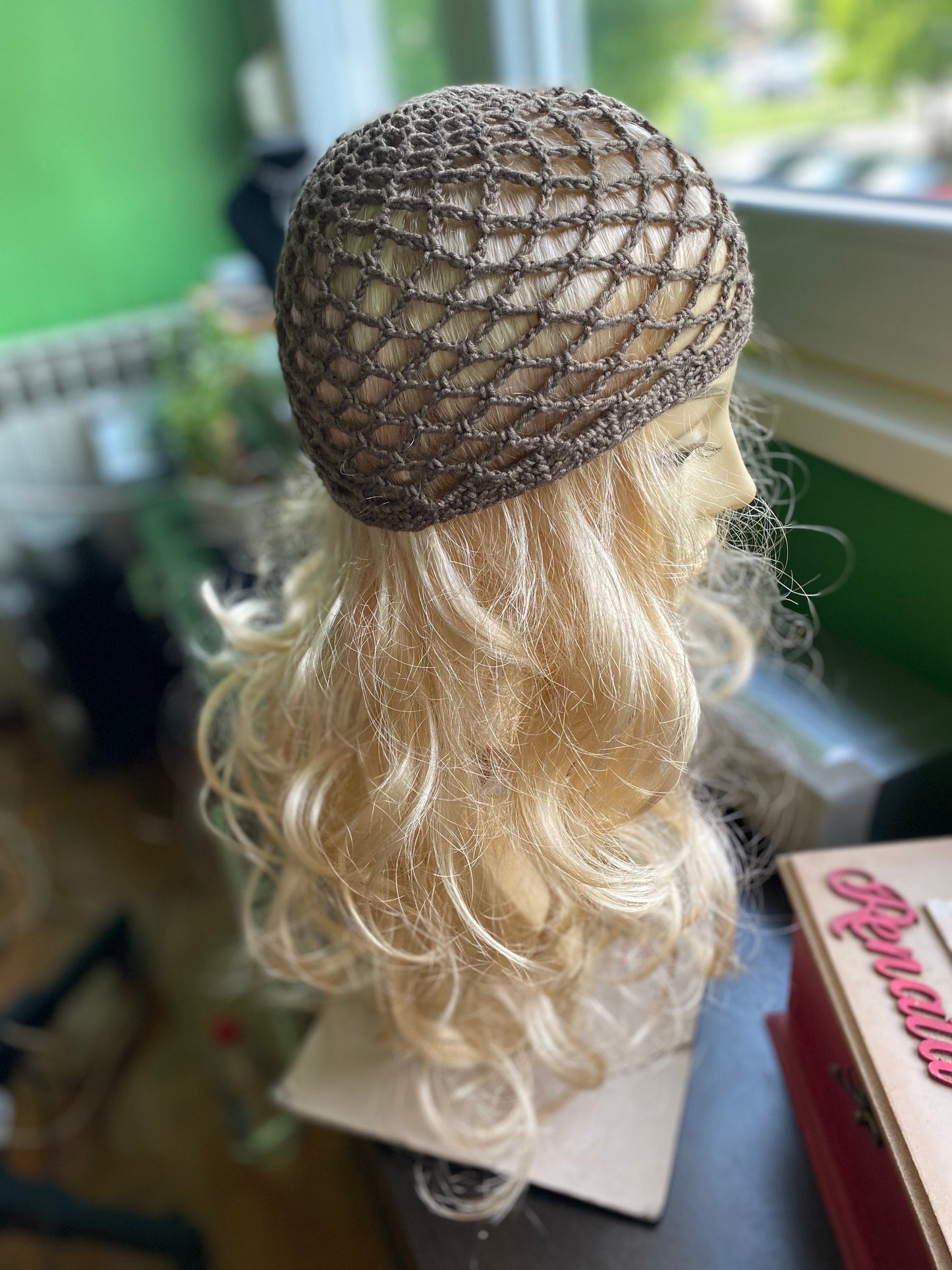 Crochet mesh hat, Olive mesh crochet beanie, web beanie, olive crochet beanie, mesh crochet hat, viscose&silk hat, crochet hat, hair net