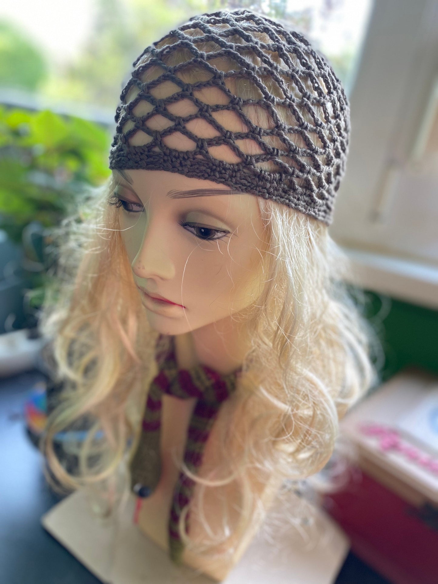 Crochet mesh hat, Olive mesh crochet beanie, web beanie, olive crochet beanie, mesh crochet hat, viscose&silk hat, crochet hat, hair net