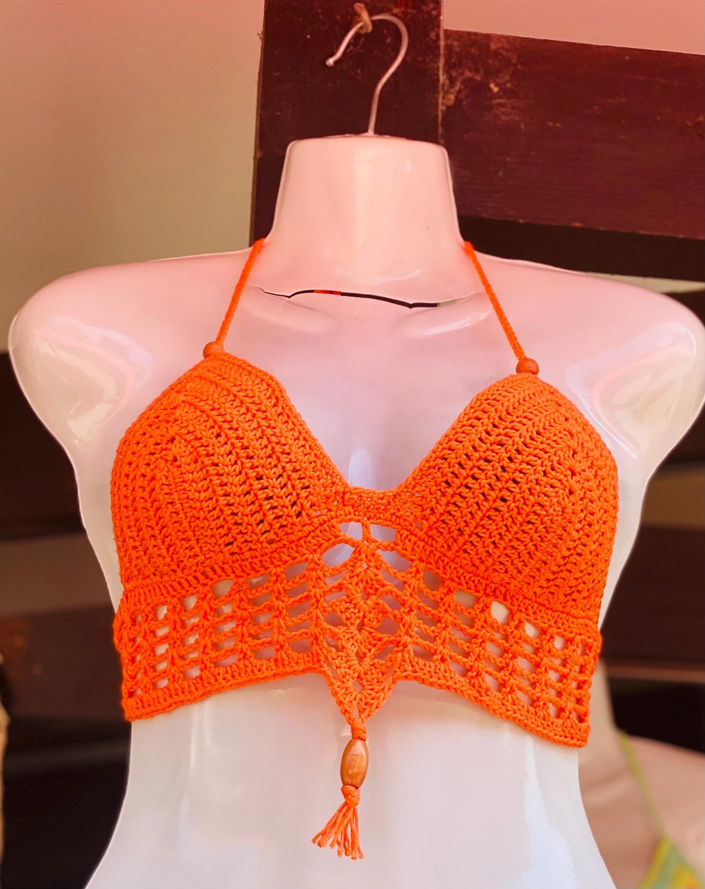 Crochet Festival Top, Boho Halter Crop Top, Hippie Bralette with Beads, Handmade Summer Beach Wear, Sexy Crochet Bra, Gift for Her, Rave Out