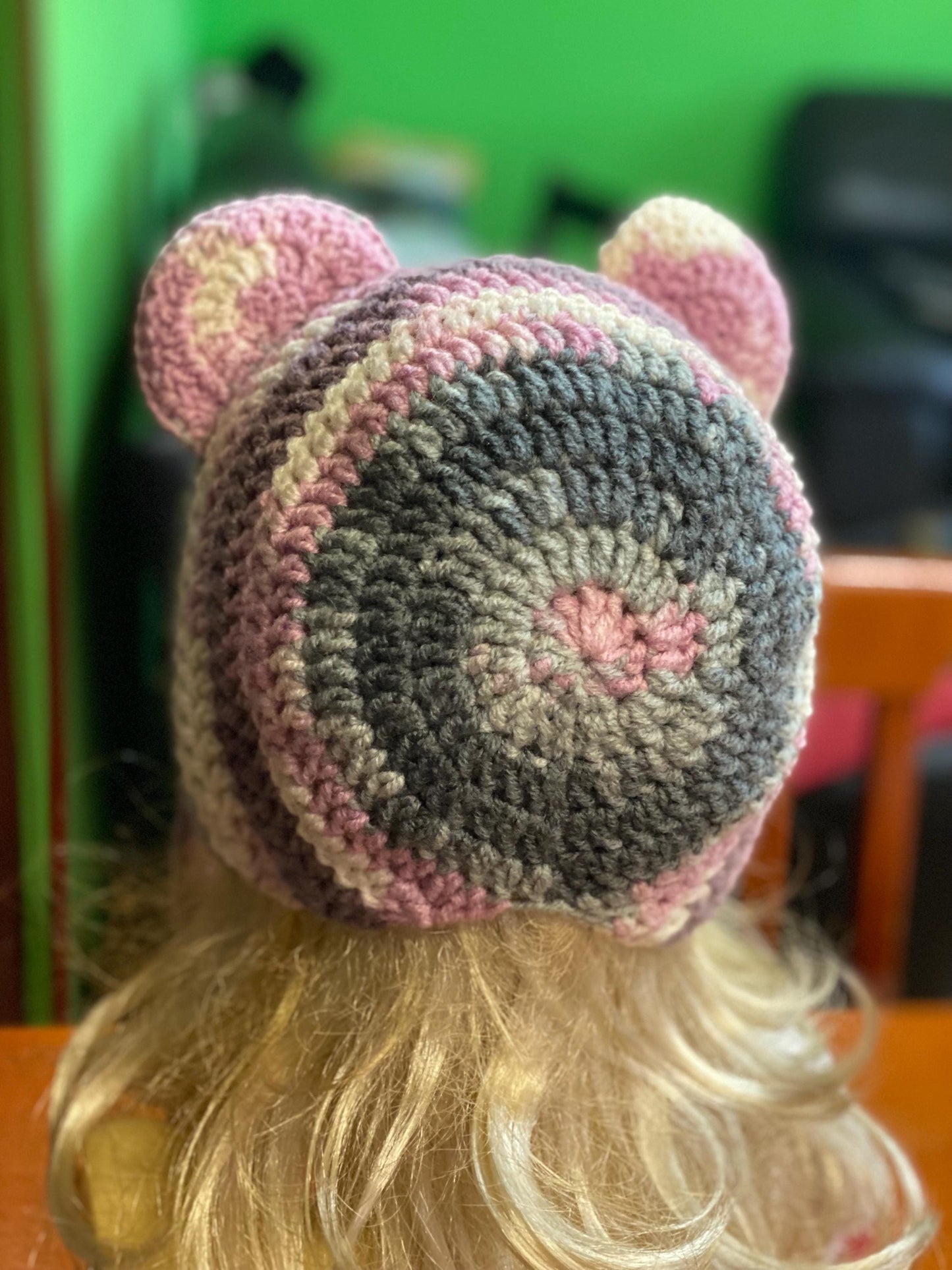 Handmade  Bear Ear Bonnet with Ties, Crochet Animal Ear Beanie, Gothic Aesthetic Winter Hat, Cute Bear Ear Hood with Tassels, Coquette