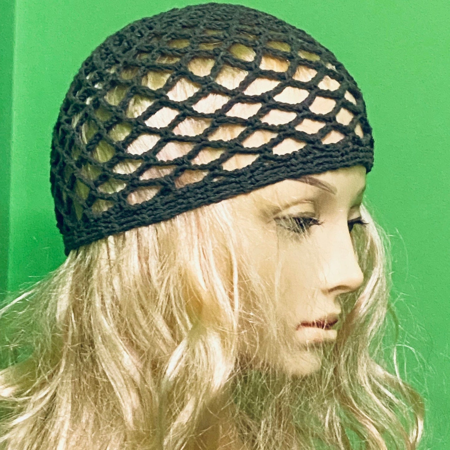 mesh crochet beanie, black mesh hat, netted mesh beanie, crochet web hat, handmade hat, emerald green beanie, mesh hat, mesh beanie, red hat