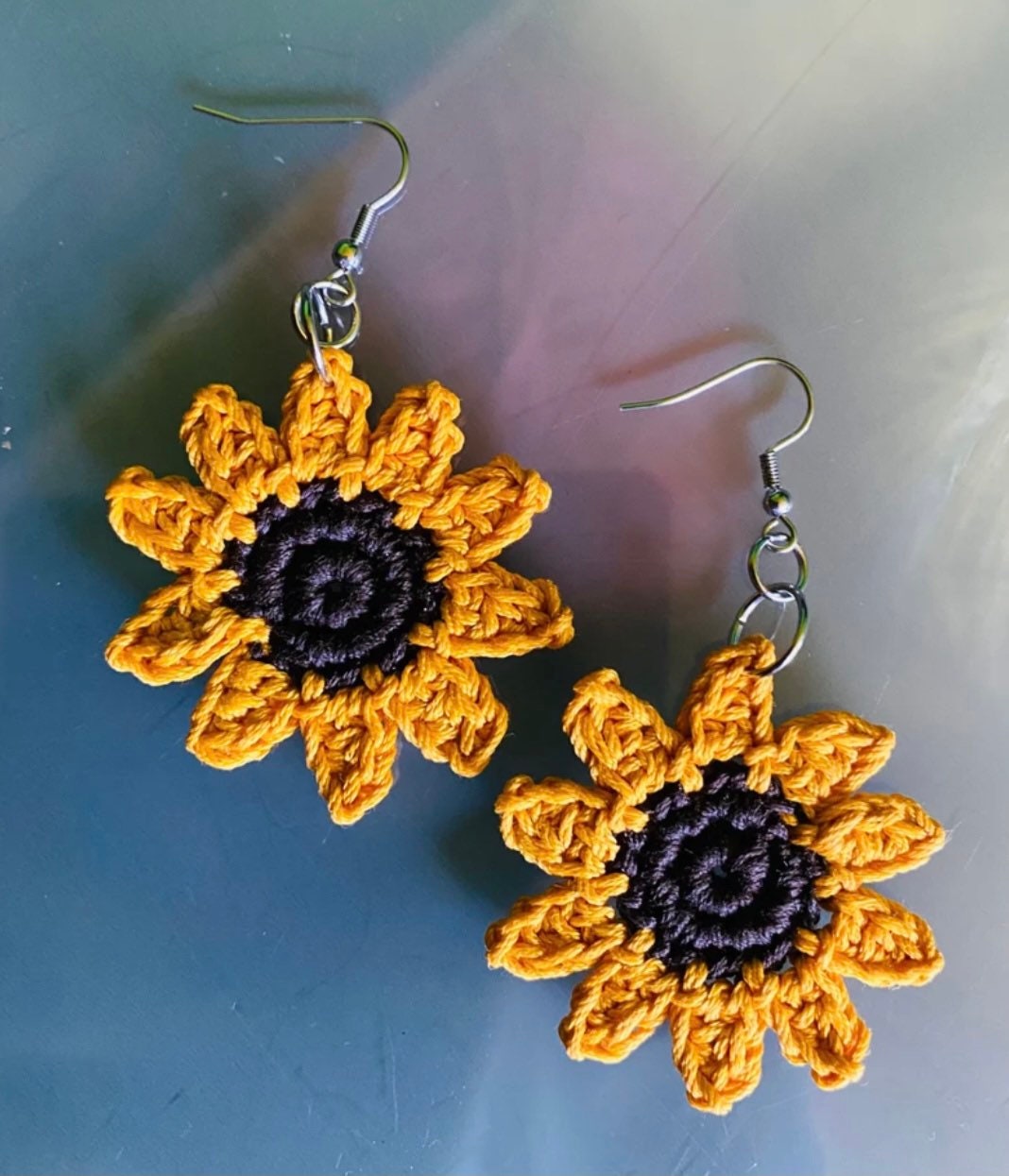 Crochet Cat Earrings: Handmade Cotton Yarn, Stainless Steel