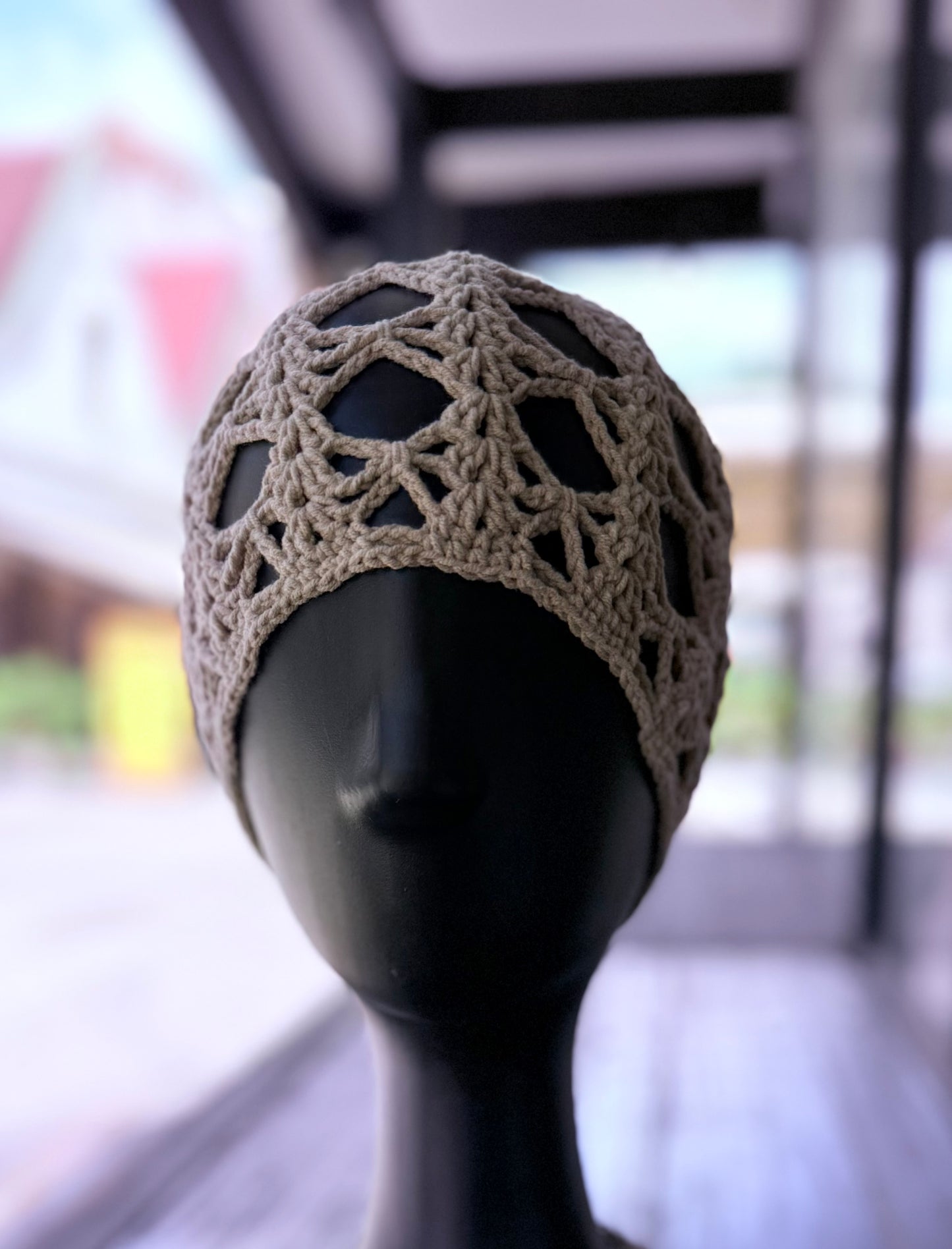 Mesh crochet beige beanie, handmade crochet hat