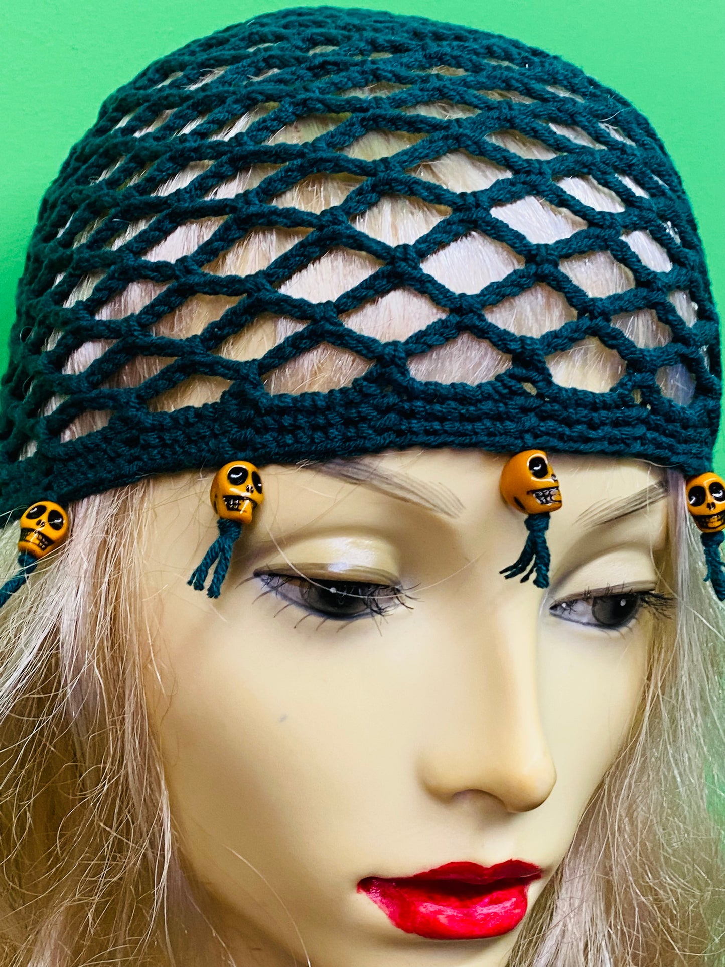 Skull mesh crochet beanie
