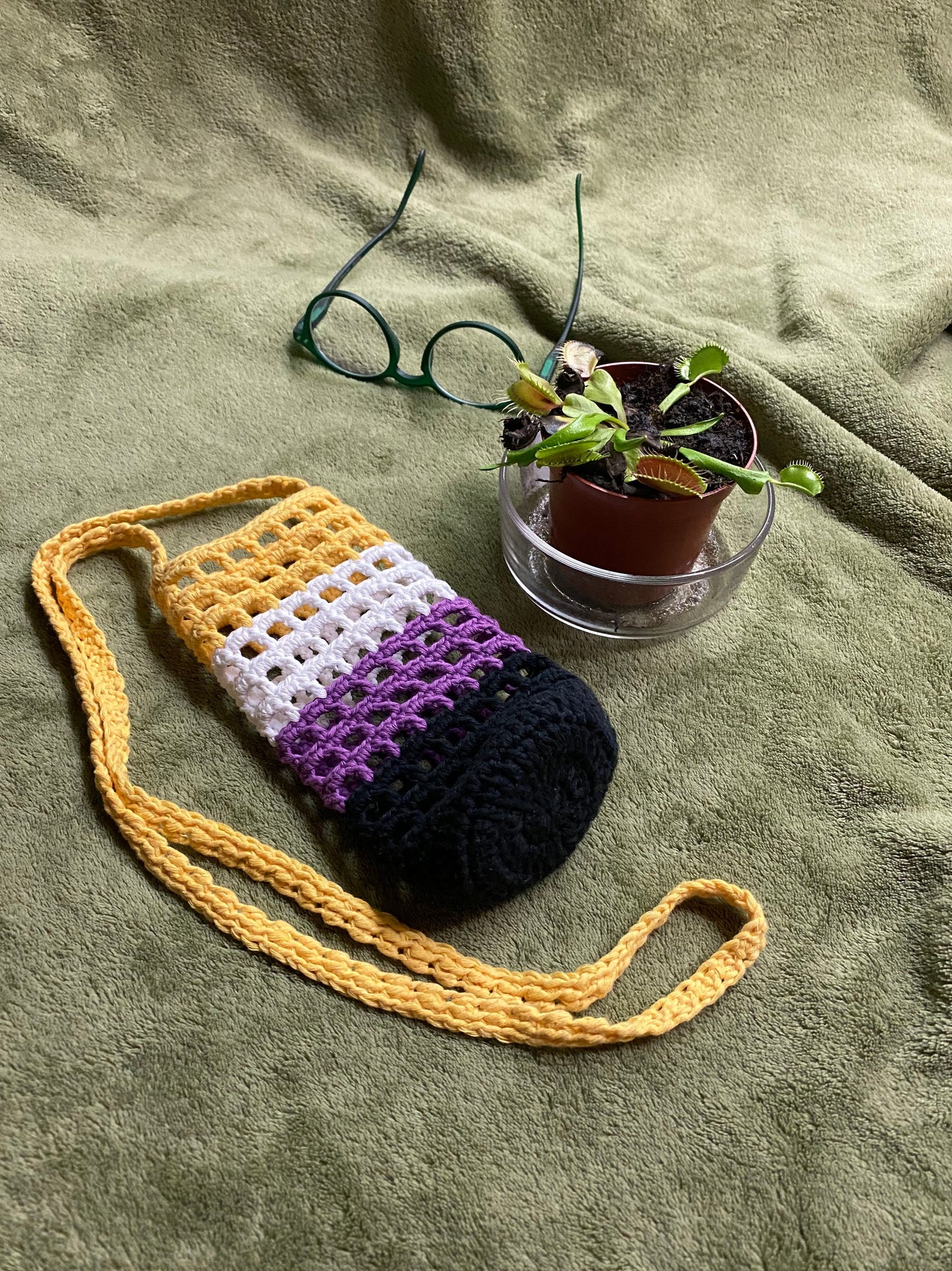 LGBT Pride Non-Binary Flag Crochet Bottle Holder Crossbody Bag