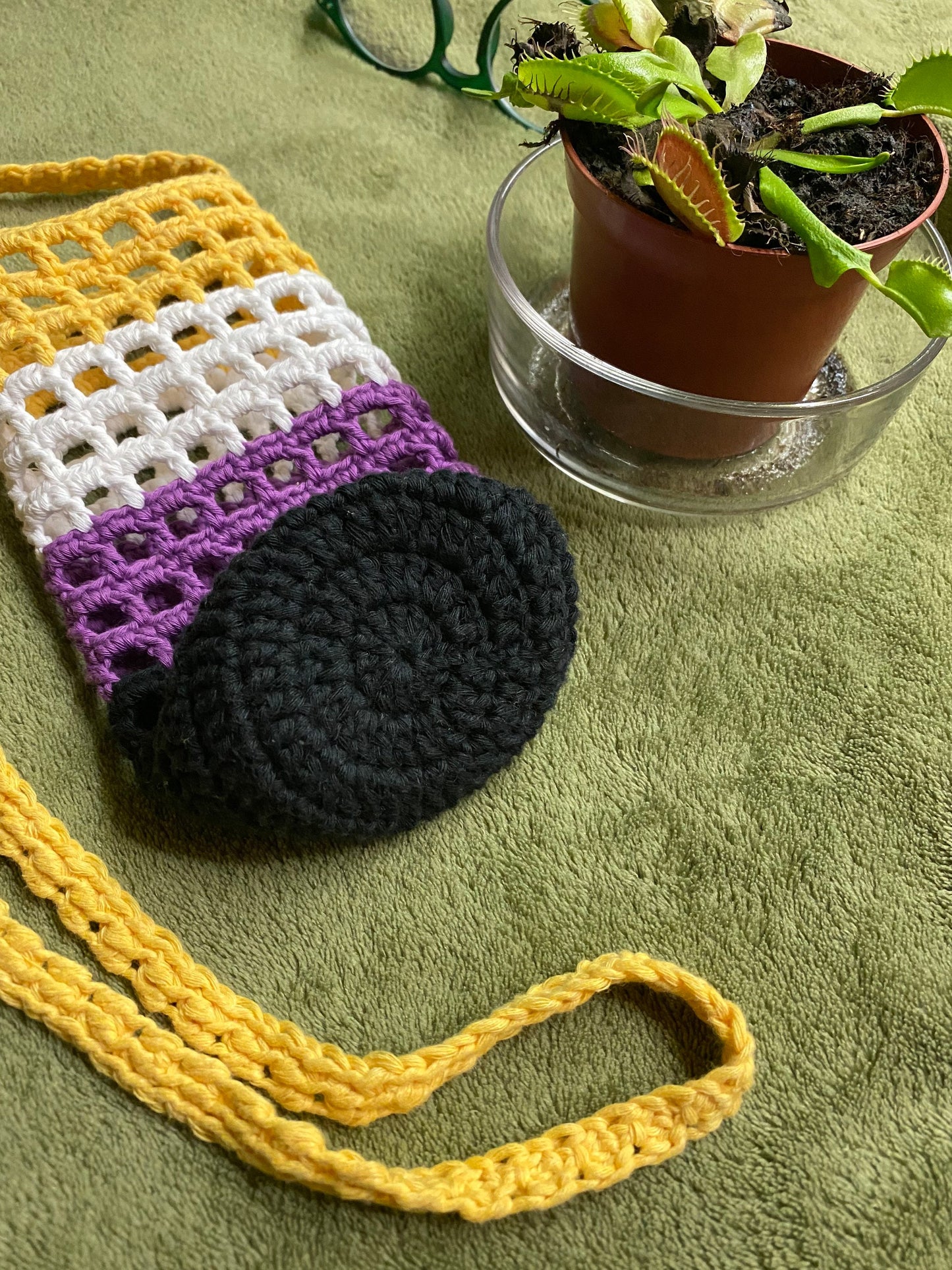 LGBT Pride Non-Binary Flag Crochet Bottle Holder Crossbody Bag