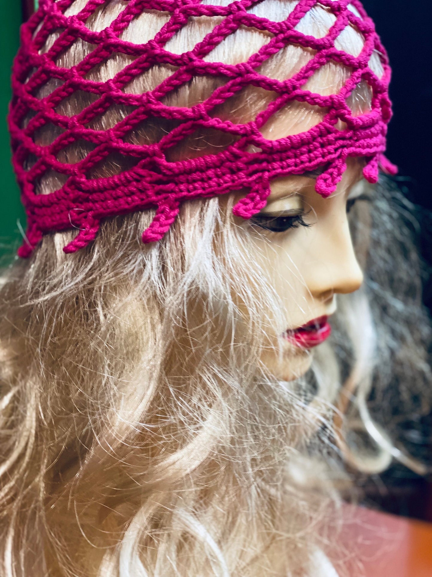 Magenta Mesh beanie, crochet mesh beanie, pink crochet mesh hat, handmade mesh hat, handmade gift, crochet web beanie