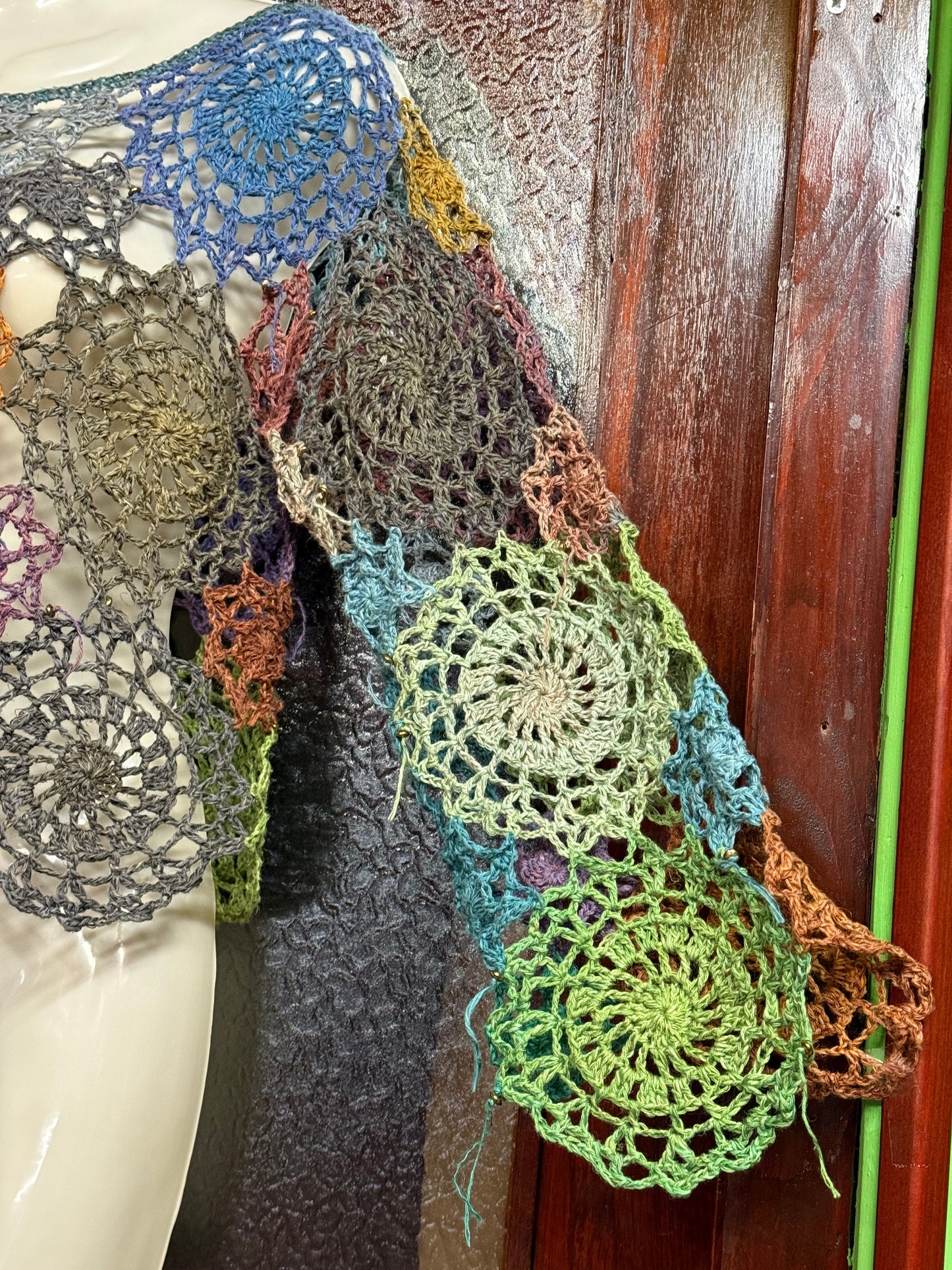 Handmade Circle colorful unique crochet blouse