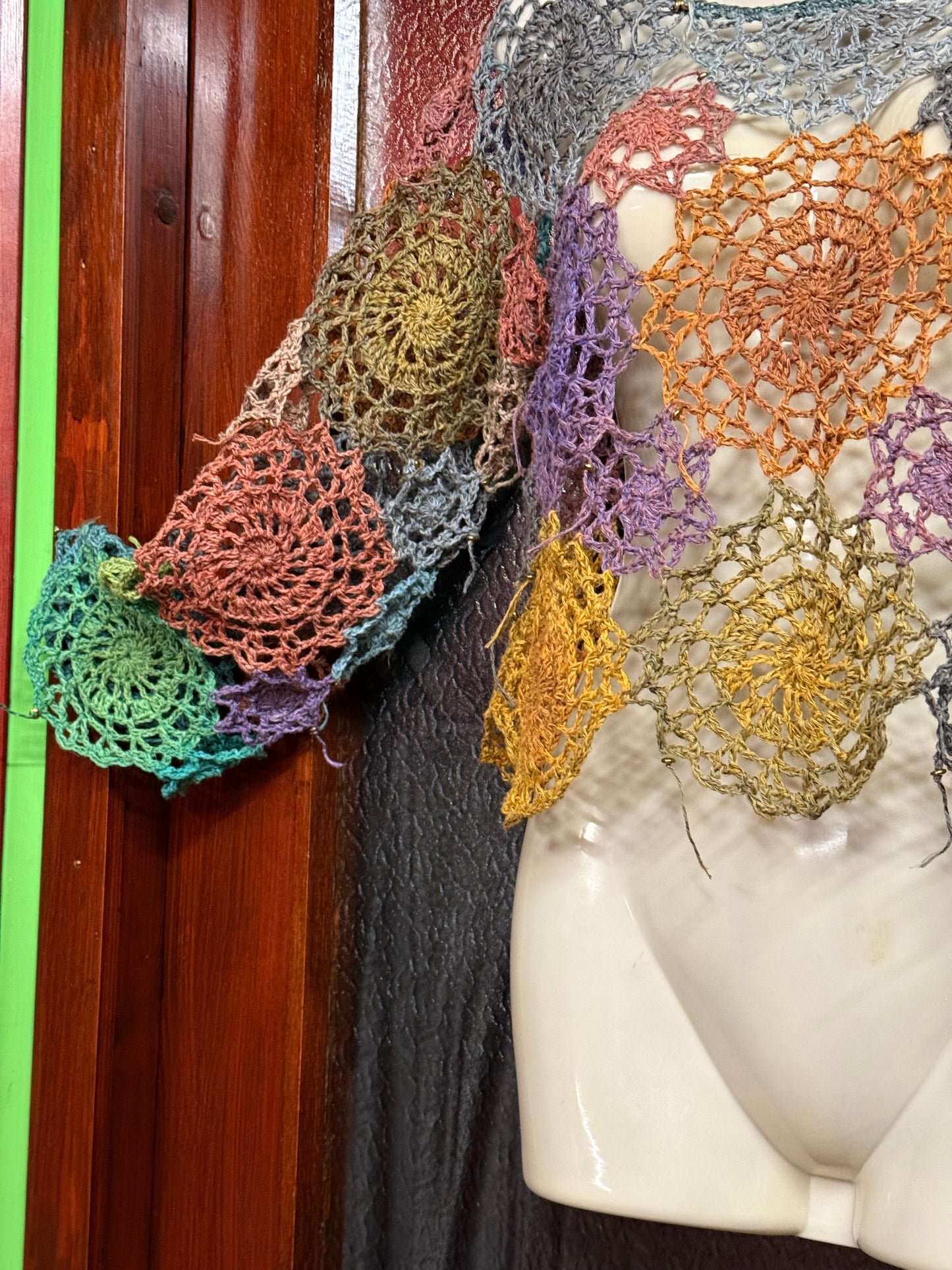 Handmade Circle colorful unique crochet blouse
