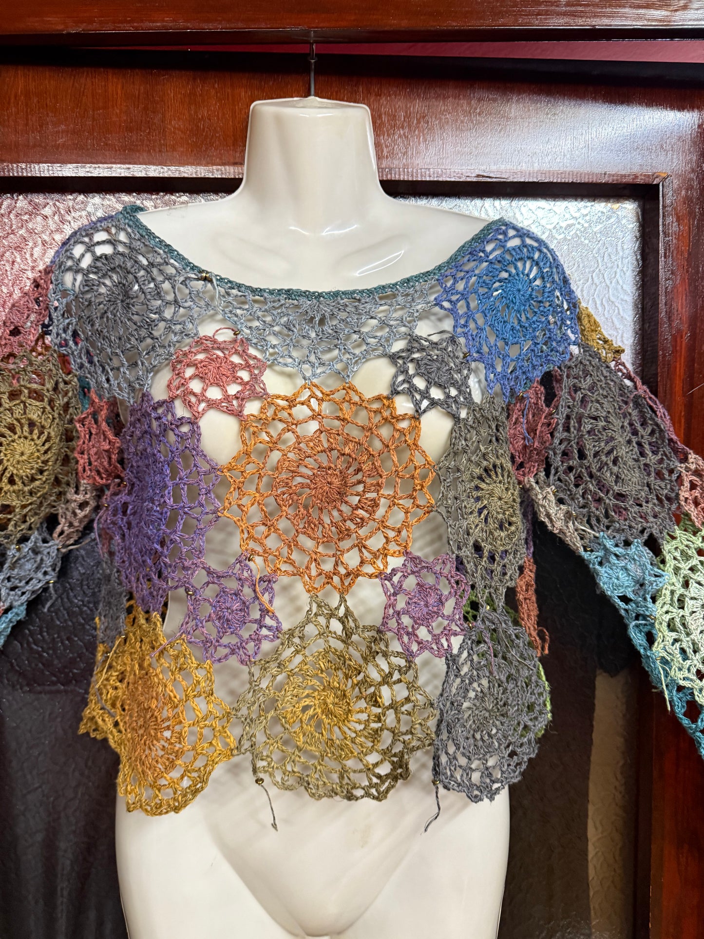 Handmade Circle colorful unique crochet blouse